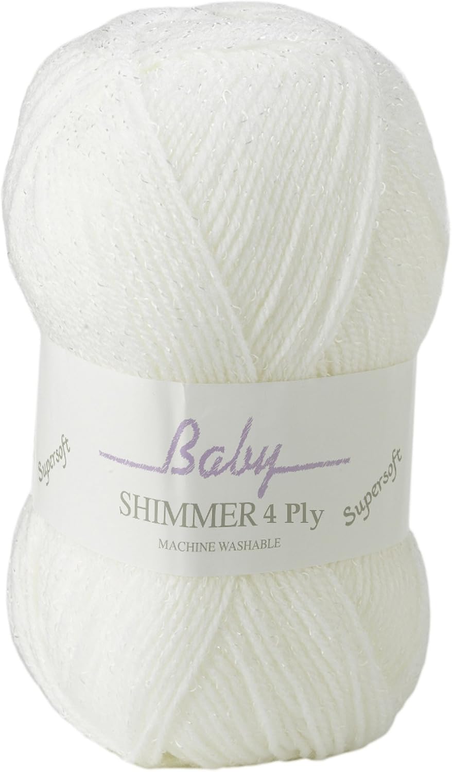 James C Brett Baby Shimmer 4 Ply Yarn - 100g, Sparkly Acrylic & Viscose Blend Soft Baby Crochet Knitting Yarn for Special Occasion Baby Garments
