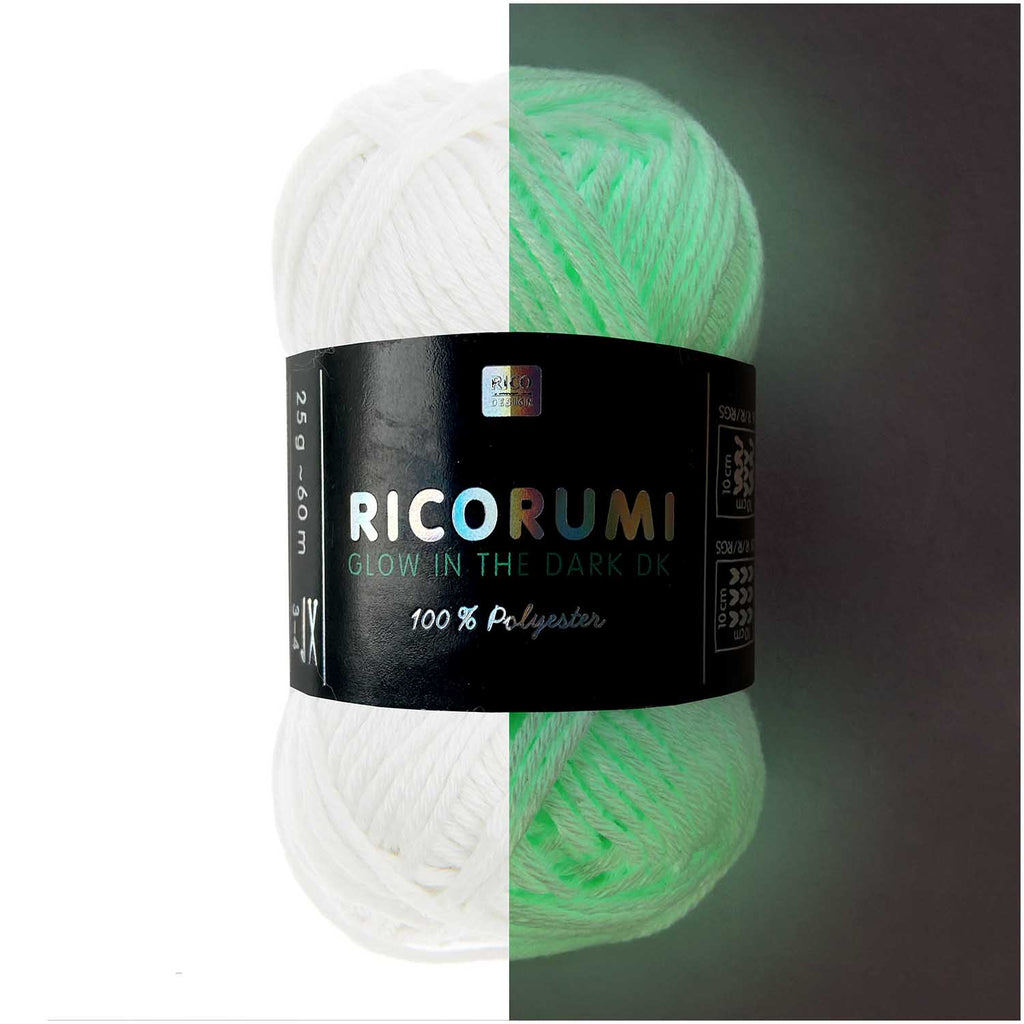 Rico Ricorumi Glow In The Dark DK Yarn - 25G, Luxury 100% Polyester Novelty Glow Amigurumi Double Knitting & Crochet Yarn for Spooky Halloween Toys & Decorations