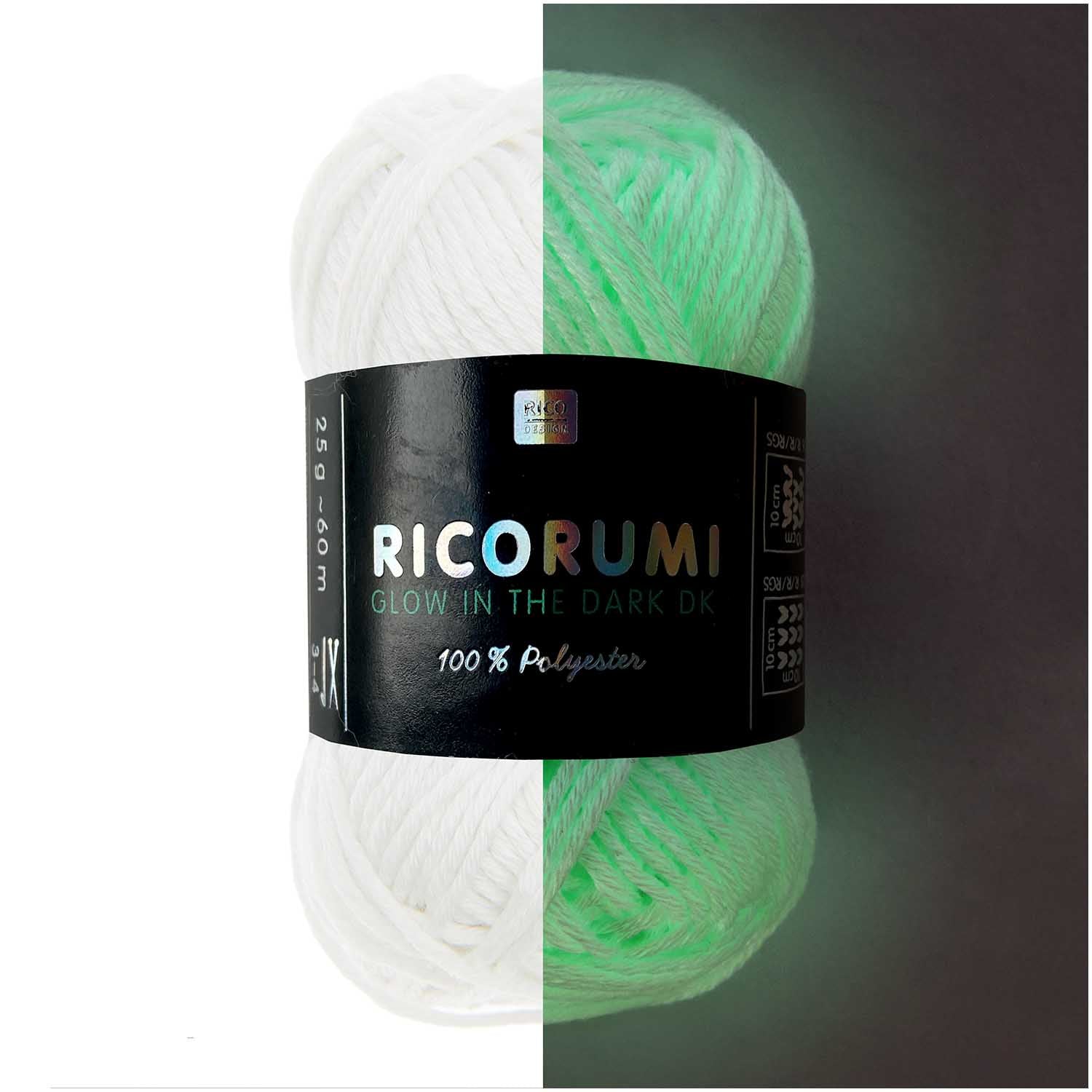 Rico Ricorumi Glow In The Dark DK Yarn - 25G, Luxury 100% Polyester Novelty Glow Amigurumi Double Knitting & Crochet Yarn for Spooky Halloween Toys & Decorations