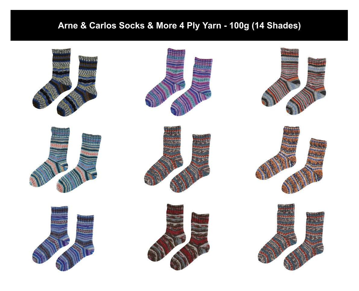 Arne & Carlos Socks & More 4 Ply Yarn - 100g, Wool & Polyamide Blend Self-Patterning Sustainable Knitting Wool for Crochet Socks, Accessories & Shawls