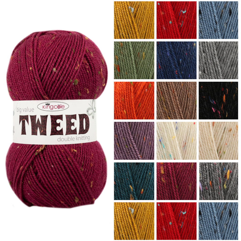 King Cole Big Value Tweed DK Yarn 98% Acrylic & 2% Viscose, Soft Tweed Double Knit Yarn 290 m for Knitting & Crochet - 100g