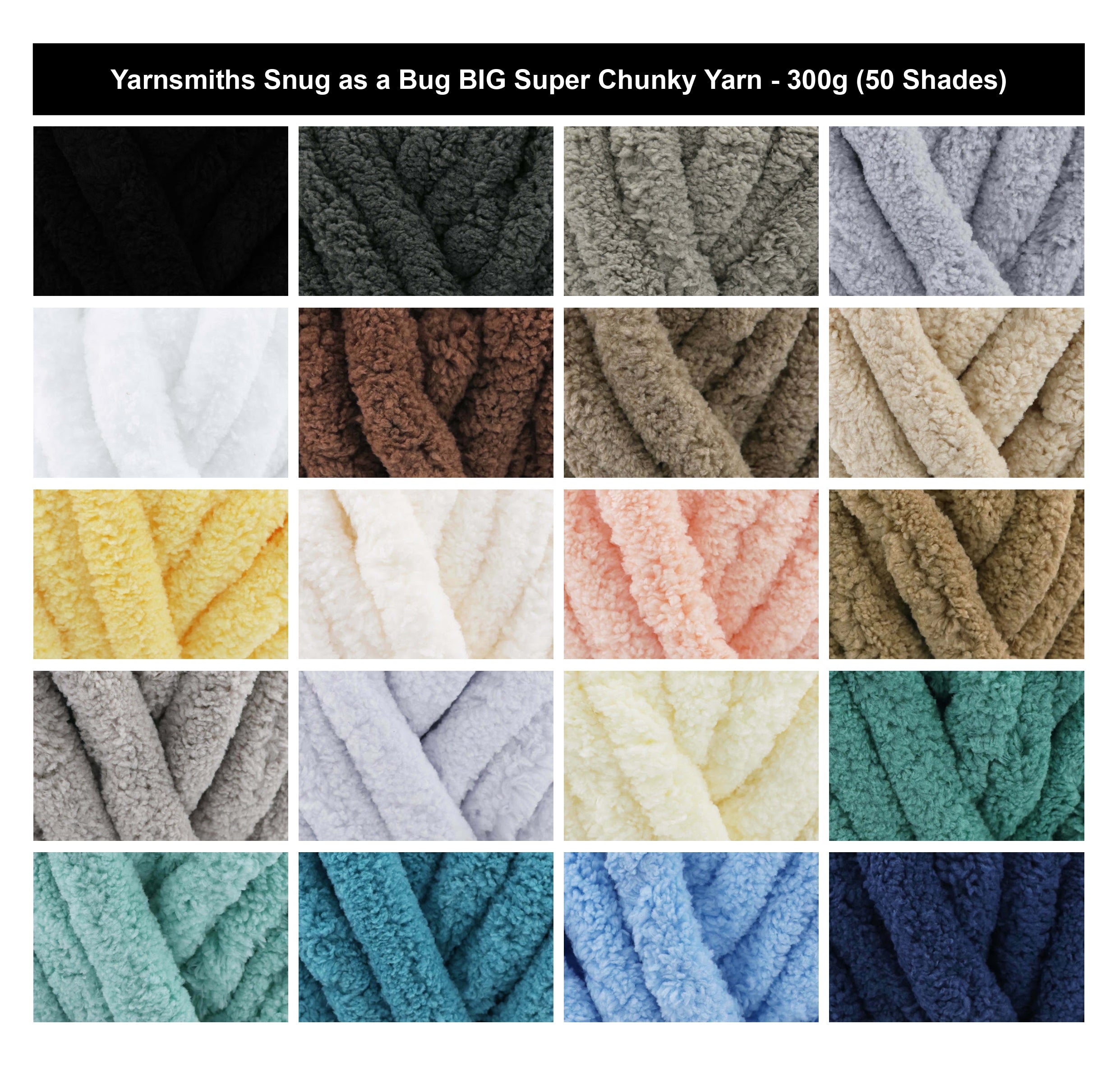 Yarnsmiths Snug As A Bug BIG Super Chunky Yarn - 300g, 100% Polyester Plush Chenille Jumbo Thick Crochet & Knitting Wool for Blankets & Rugs