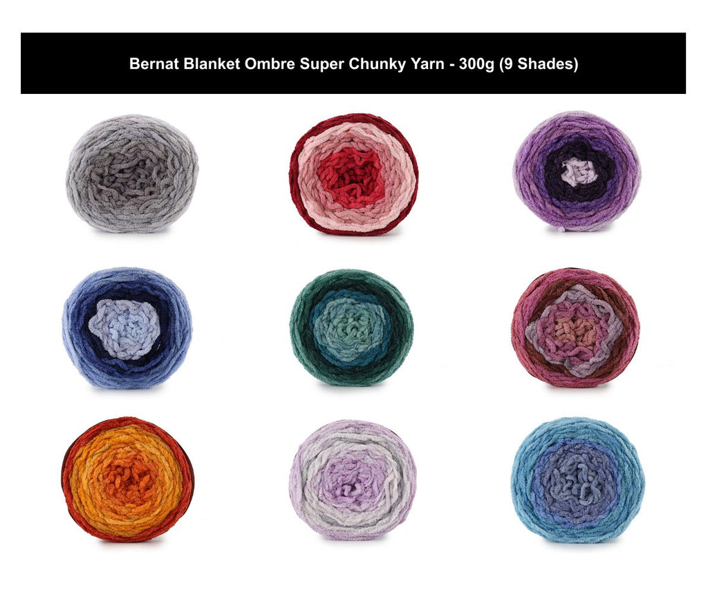 Bernat Blanket Ombre Super Chunky Yarn - 300G, Luxury 100% Polyester Soft Chenille Thick Knitting Cake Yarn for Crochet Blankets, Throws & Cushions
