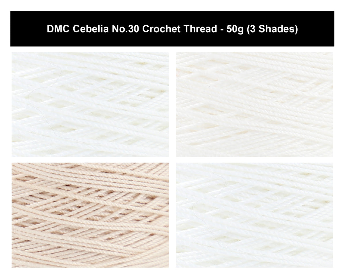 DMC Cebelia No.30 Crochet Thread Yarn - 50g, Double Mercerised Three-cord 100% Cotton Fade Resistant Knitting Yarn for Decorative Lacework, Doilies & Crafting