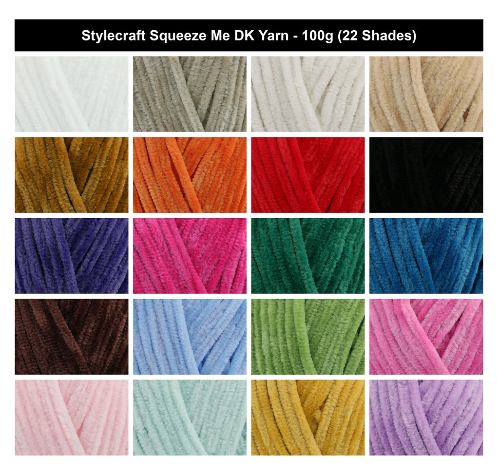 Stylecraft Squeeze Me DK chenille Yarn - 100g, Super Soft Velvety Polyester Double Knitting Yarn for Blankets, Toys, Sweaters, Cardigans & Cushions