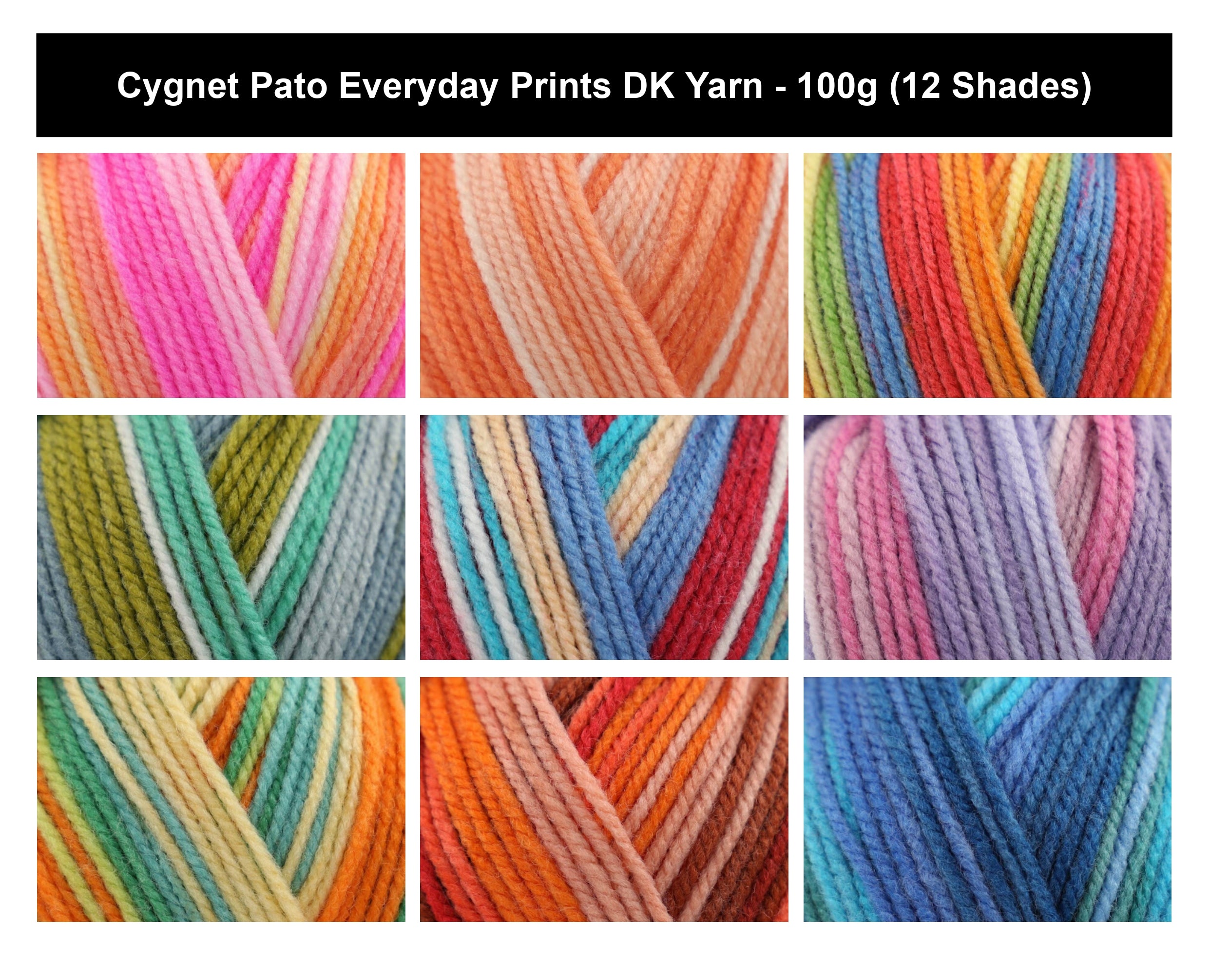 Cygnet Pato Everyday Prints DK Crochet Yarn - 100g, 100% Acrylic Striped Double Knitting Yarn For Toys, Clothes, Homewares & Accessories