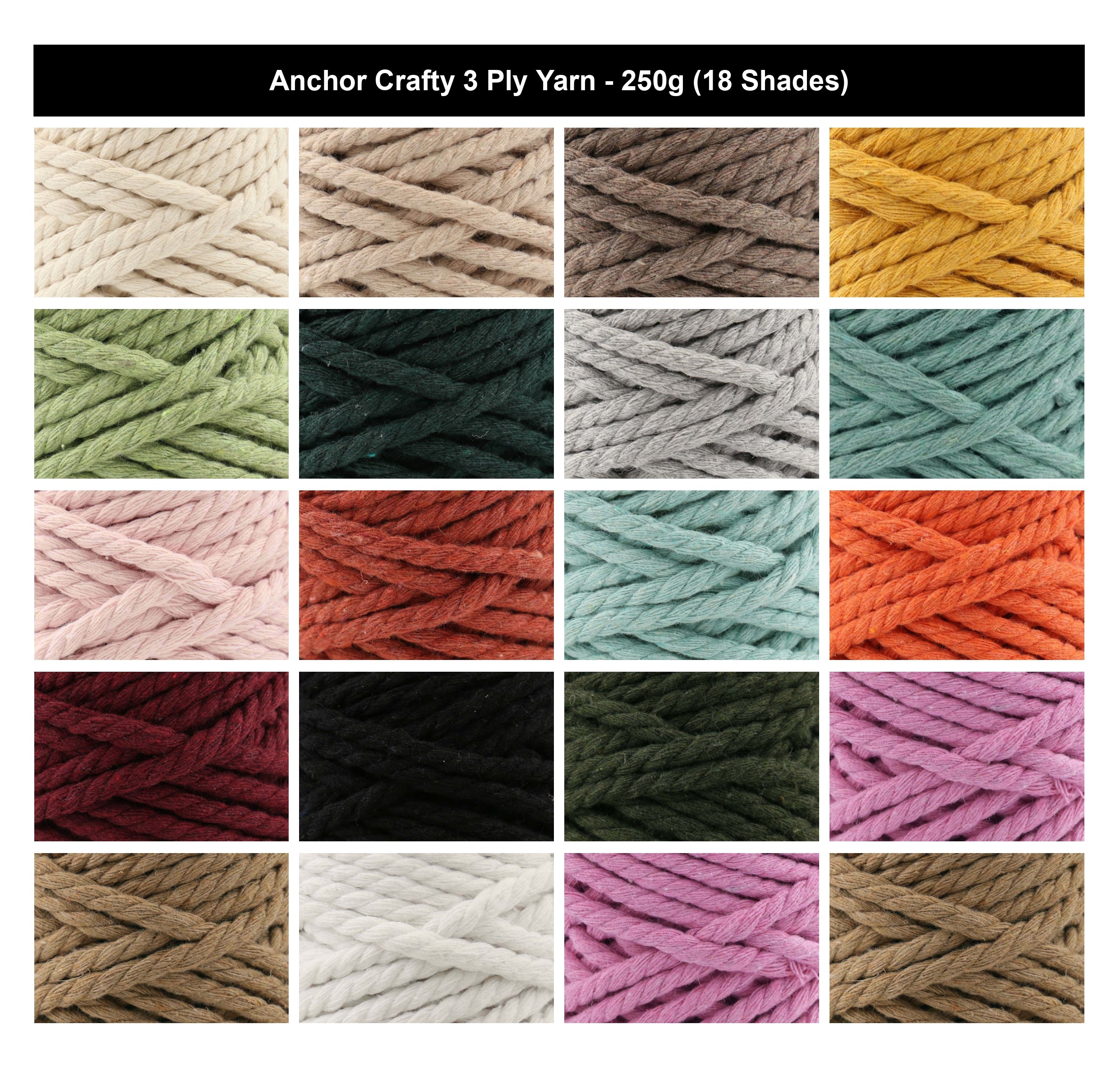 Anchor Crafty 250g Recycled Thread Yarn - 250g, Chunky Eco-Friendly Poly Cotton Blend Yarn for Crochet, Knitting, Macramé, Wall Hanging & Home Décor Projects