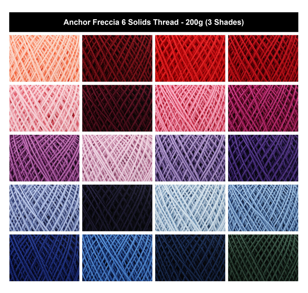 Anchor Freccia 6 Solids Crochet Thread Yarn - 50g, 100% Mercerised Cotton Fine Yarn for Lace, Knitting, Home Décor & Baby Garments