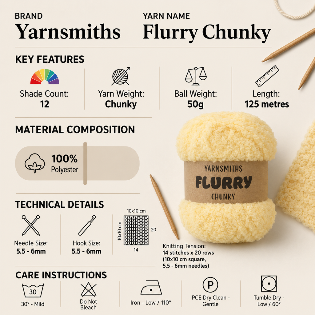Yarnsmiths Flurry Chunky Crochet Yarn - 50g, 100% Polyester Fleecy Soft Fluffy Knitting Wool for Baby Blankets and Soft Plush Toys