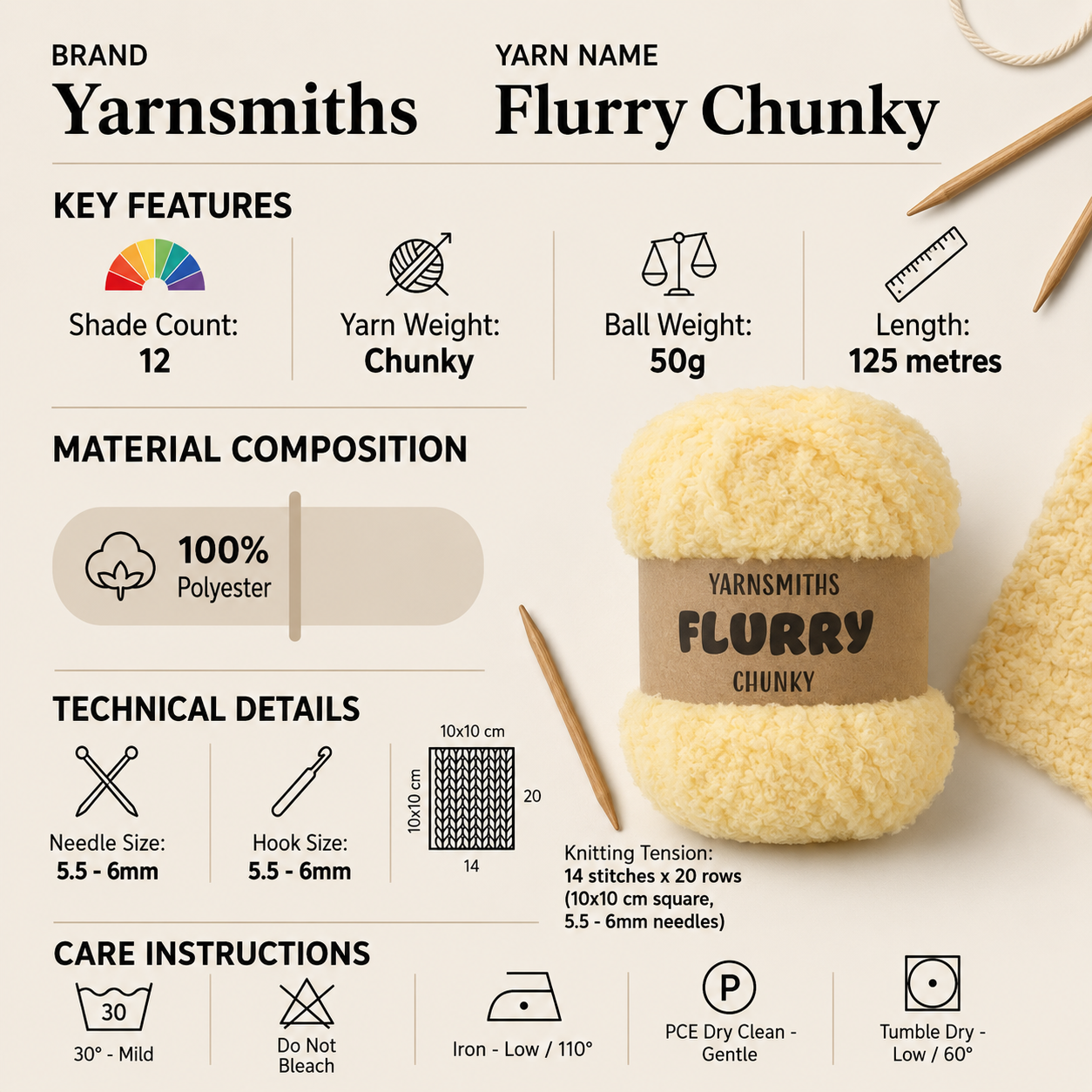 Yarnsmiths Flurry Chunky Crochet Yarn - 50g, 100% Polyester Fleecy Soft Fluffy Knitting Wool for Baby Blankets and Soft Plush Toys