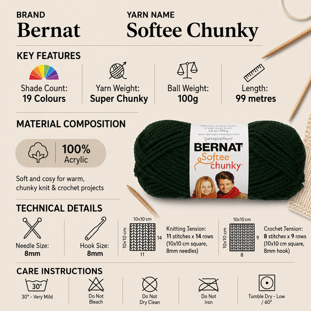 Bernat Softee Super Chunky Crochet Yarn - 100G, Luxury 100% Acrylic Anti Pilling Bulky Weight Thick Knitting Baby Wool for Blankets, Sweaters & Accessories