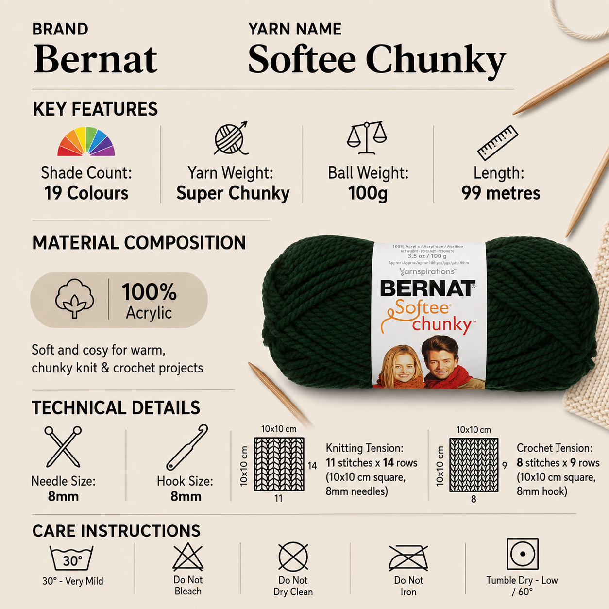 Bernat Softee Super Chunky Crochet Yarn - 100G, Luxury 100% Acrylic Anti Pilling Bulky Weight Thick Knitting Baby Wool for Blankets, Sweaters & Accessories
