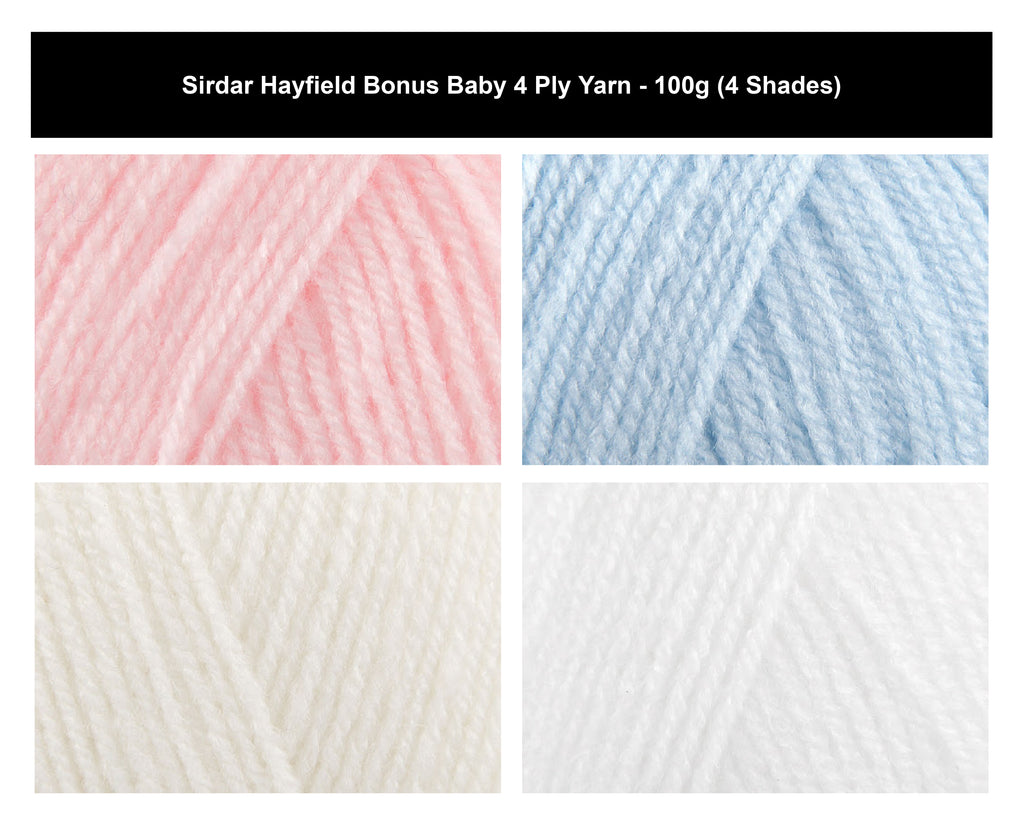 Sirdar Hayfield Bonus Baby 4 Ply Crochet Yarn - 100g, 100% Acrylic Pastel Shades Sensitive Skin Safe Soft Knitting Baby Wool Yarn for Sweater, Dress & Cardigan