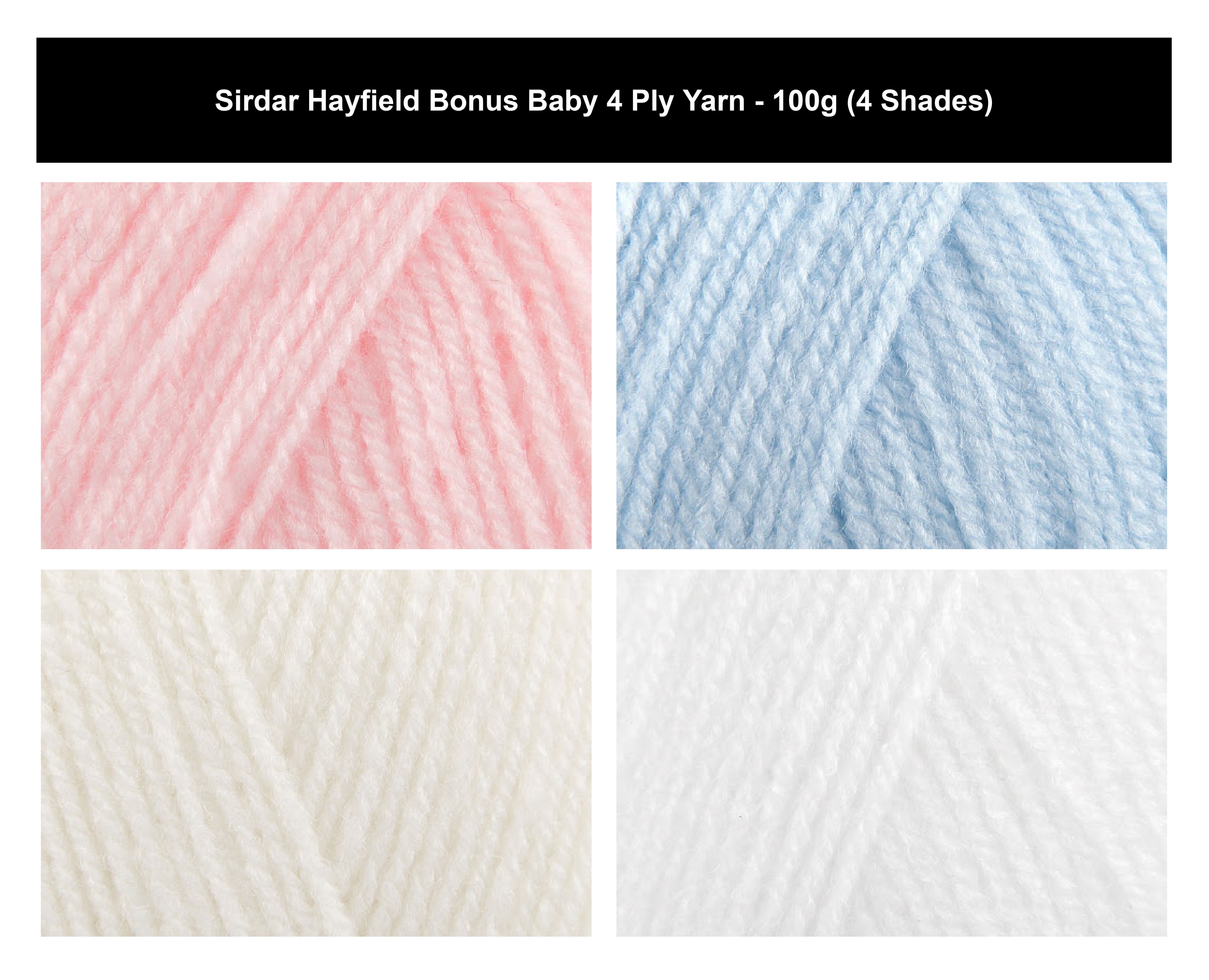 Sirdar Hayfield Bonus Baby 4 Ply Crochet Yarn - 100g, 100% Acrylic Pastel Shades Sensitive Skin Safe Soft Knitting Baby Wool Yarn for Sweater, Dress & Cardigan
