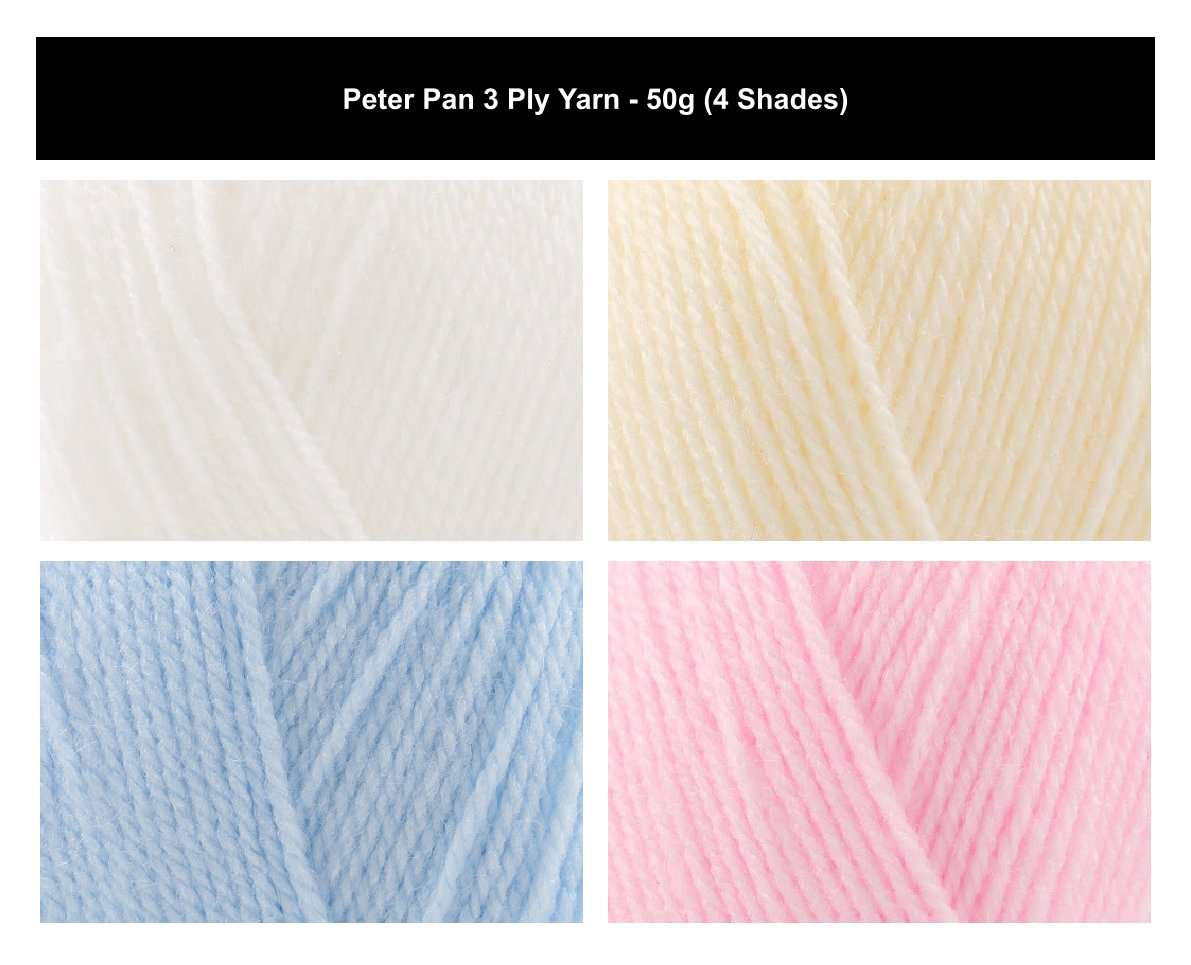 Peter Pan 3 Ply Crochet Yarn - 50g, Nylon & Acrylic Blend Lightweight Fine Baby Knitting Wool for Baby Garments, Blankets, Shawls & Accessories