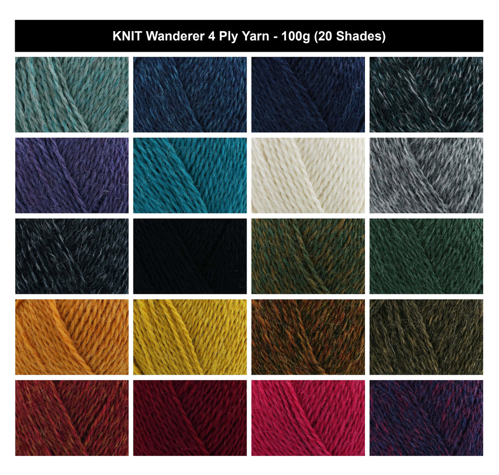 KNIT Wanderer 4 Ply Crochet Yarn - 100g, British Wool & Recycled Nylon Blend Soft Lightweight Everyday Knitting Wool for Socks, Shawls, Hats & Accessories