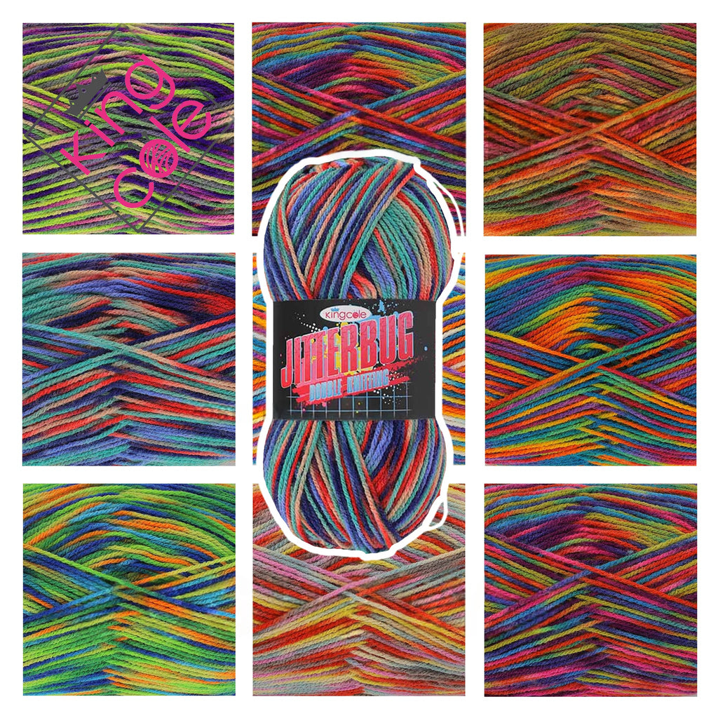 King Cole Jitterbug DK Yarn Premium Acrylic, Vibrant Variegated Double Knit Yarn 280m for Knitting & Crochet - 100g