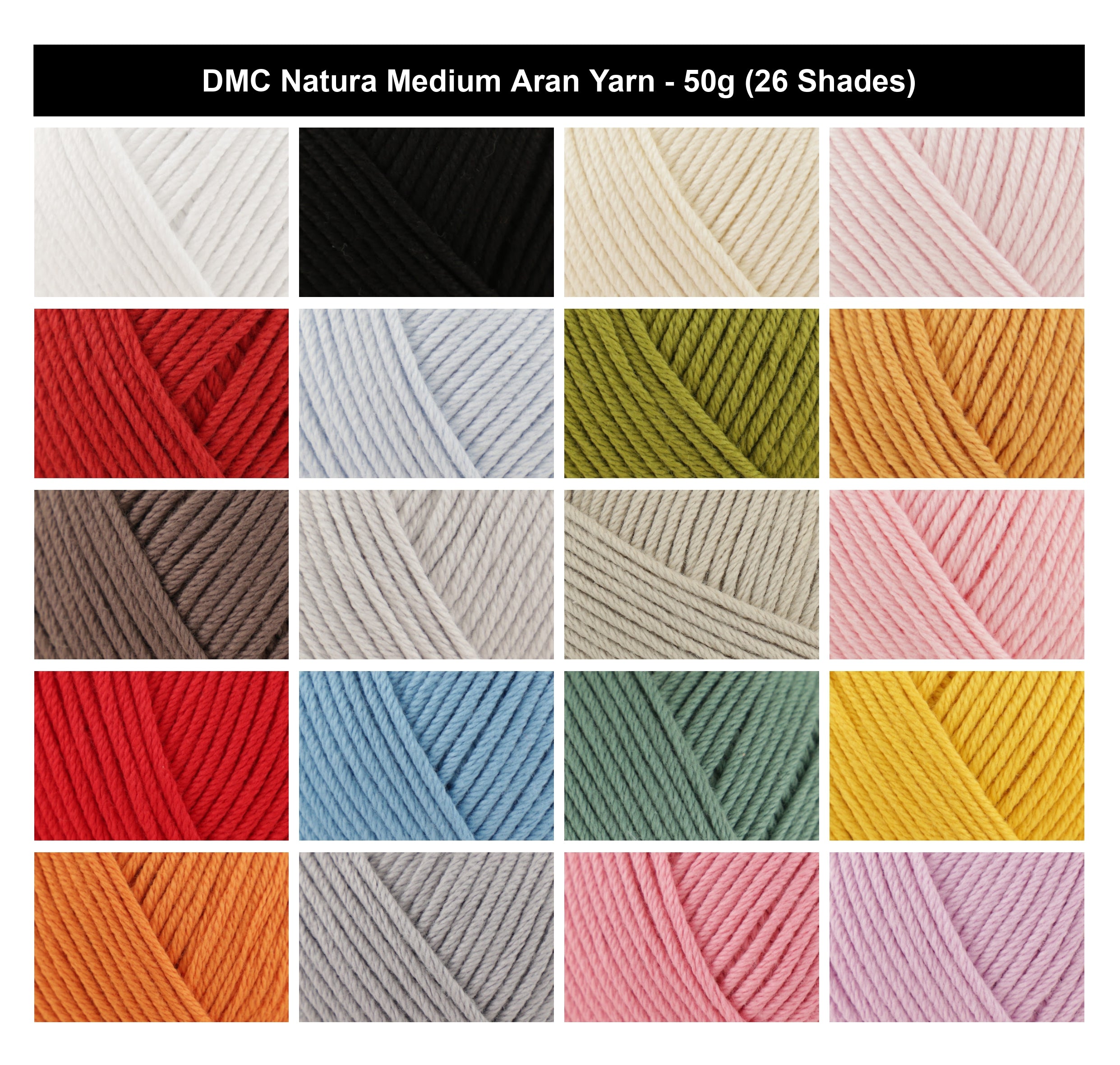 DMC Natura Medium Aran Yarn for Crochet - 50g, 100% Cotton Knitting Yarn, Soft Brushed Matte Finish Yarn for Garments, Blankets, Cushions & Accessories