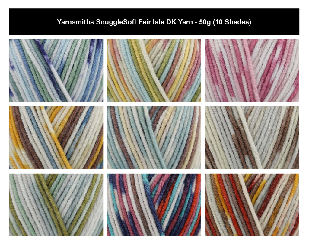 Yarnsmiths SnuggleSoft Fair Isle DK Yarn - 50g, Acrylic Nylon Mix Low-Pill Fair Isle Effect Multi-Color Double Knitting Crochet Yarn for Baby Garments & Accessories