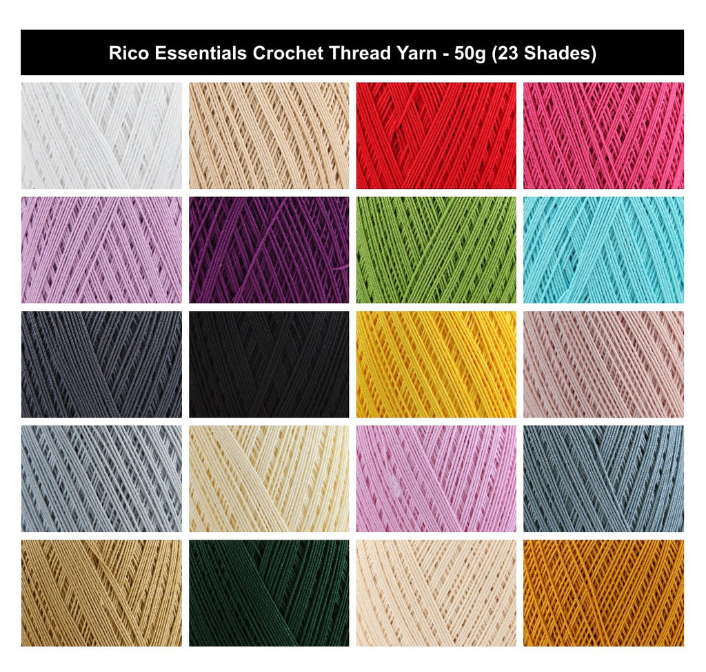 Rico Essentials Crochet Thread Yarn - 50G, 100% Mercerised Fine Lace Cotton Size 10 Thread Yarn for Crochet Doilies, Mandalas & Micro Jewelry