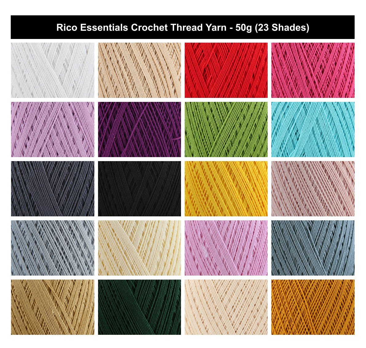 Rico Essentials Crochet Thread Yarn - 50G, 100% Mercerised Fine Lace Cotton Size 10 Thread Yarn for Crochet Doilies, Mandalas & Micro Jewelry