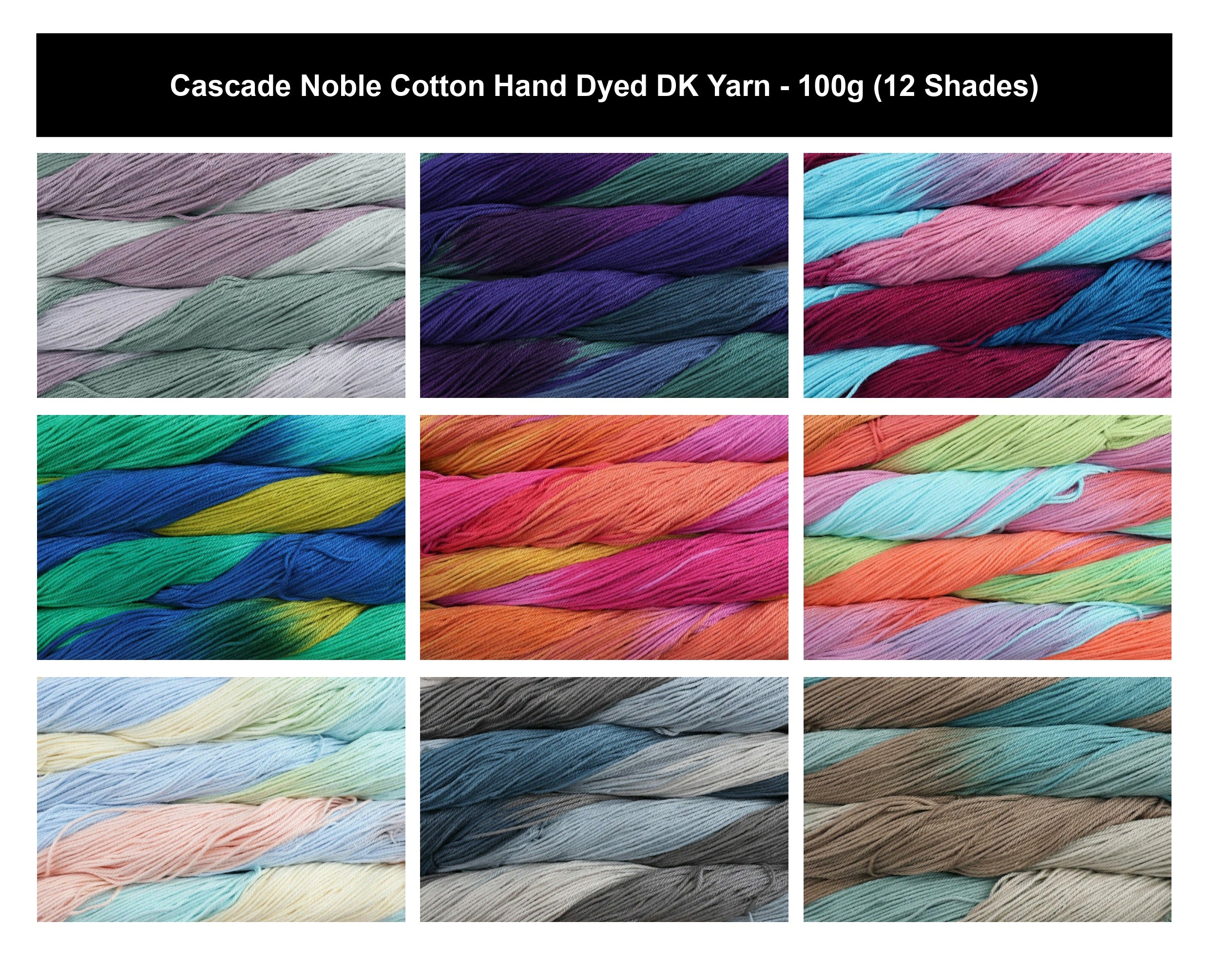 Cascade Noble Cotton Hand Dyed DK Yarn - 100g, 100% Mercerized Cotton Hand Dyed Variegated Double Knitting Crochet Yarn for Garments, Baby Clothes & Accessories