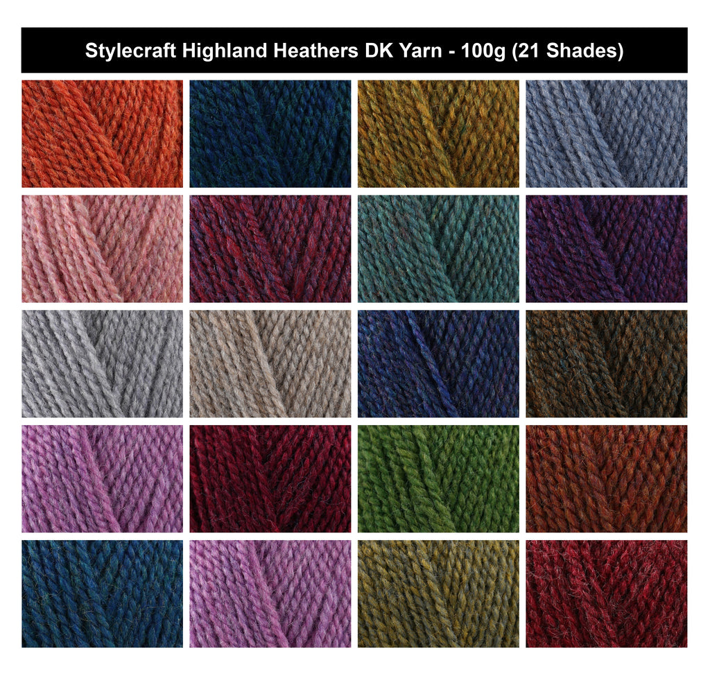 Stylecraft Highland Heathers Crochet DK Yarn - 100g, 100% Acrylic Tweed Effect Knitting Wool Ideal for Cabling, Lace, Garments & Accessories