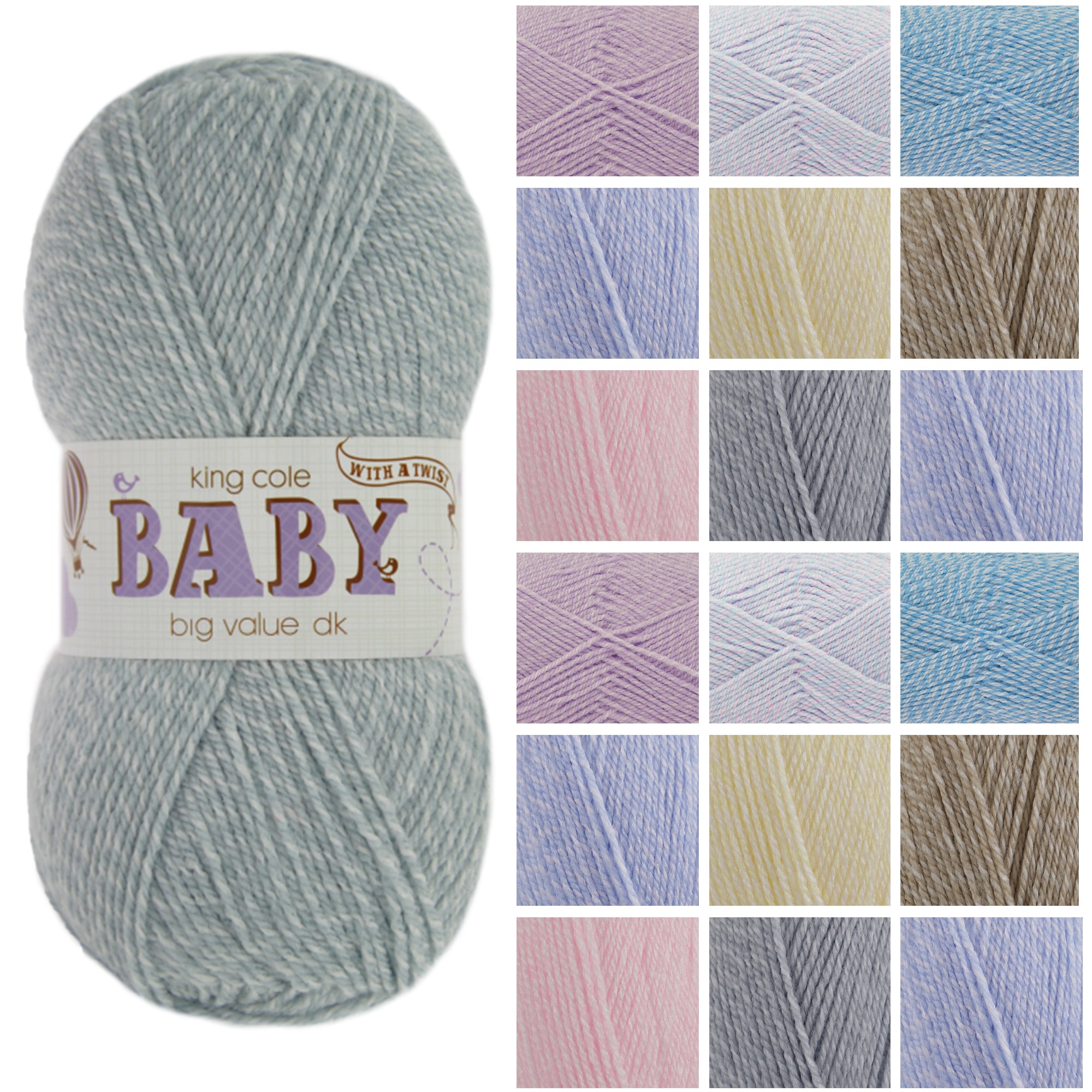 King Cole Big Value Baby DK With a Twist Yarn 100% Acrylic, Soft Marled Double Knit Yarn, 290m for Knitting & Crochet - 100g