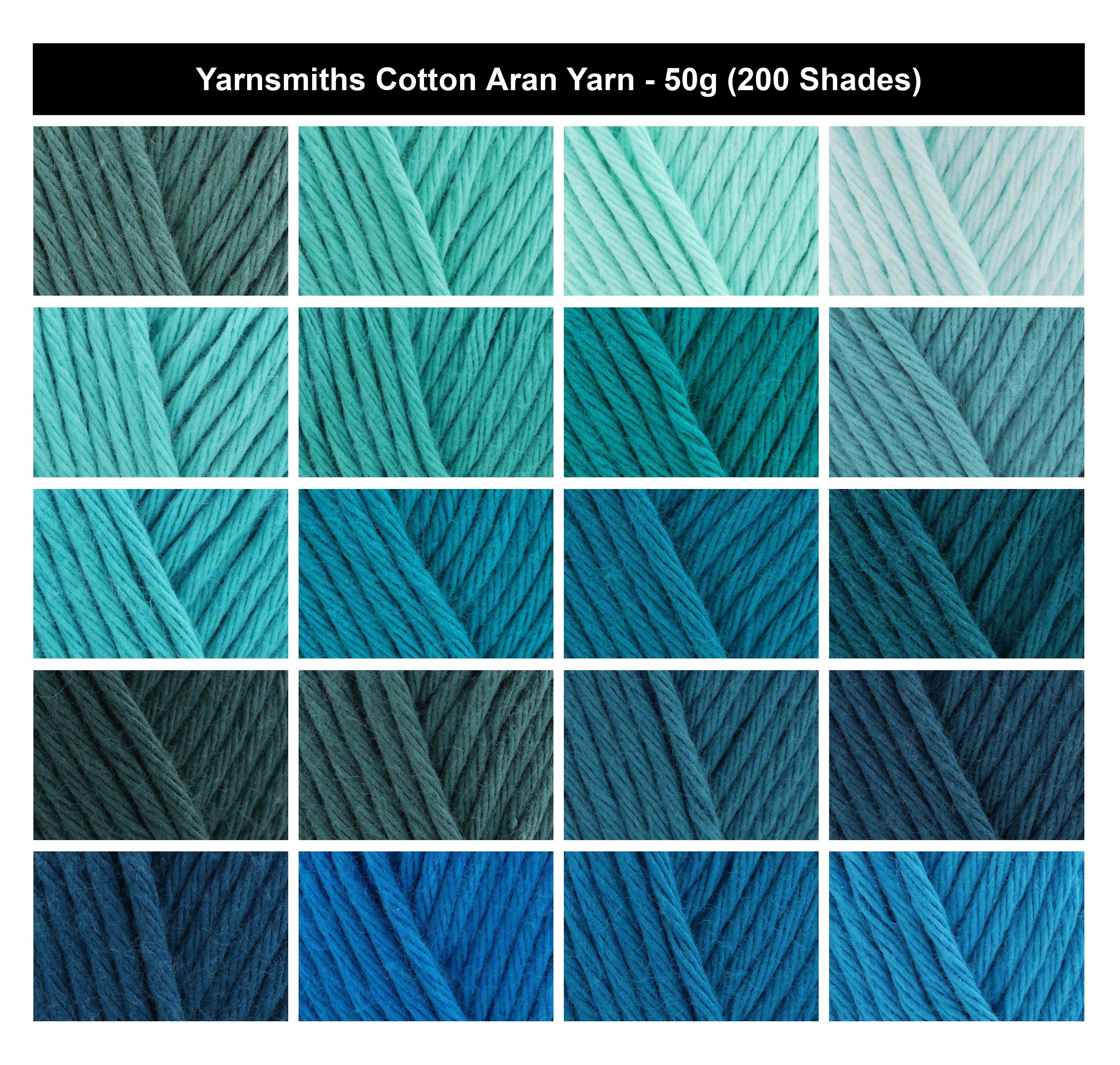 Yarnsmiths Cotton Aran Yarn - 50g, Luxury 100% Cotton Anti-Split Soft Crochet & Knitting Wool Yarn with Matte Finish for Toys & Homewares