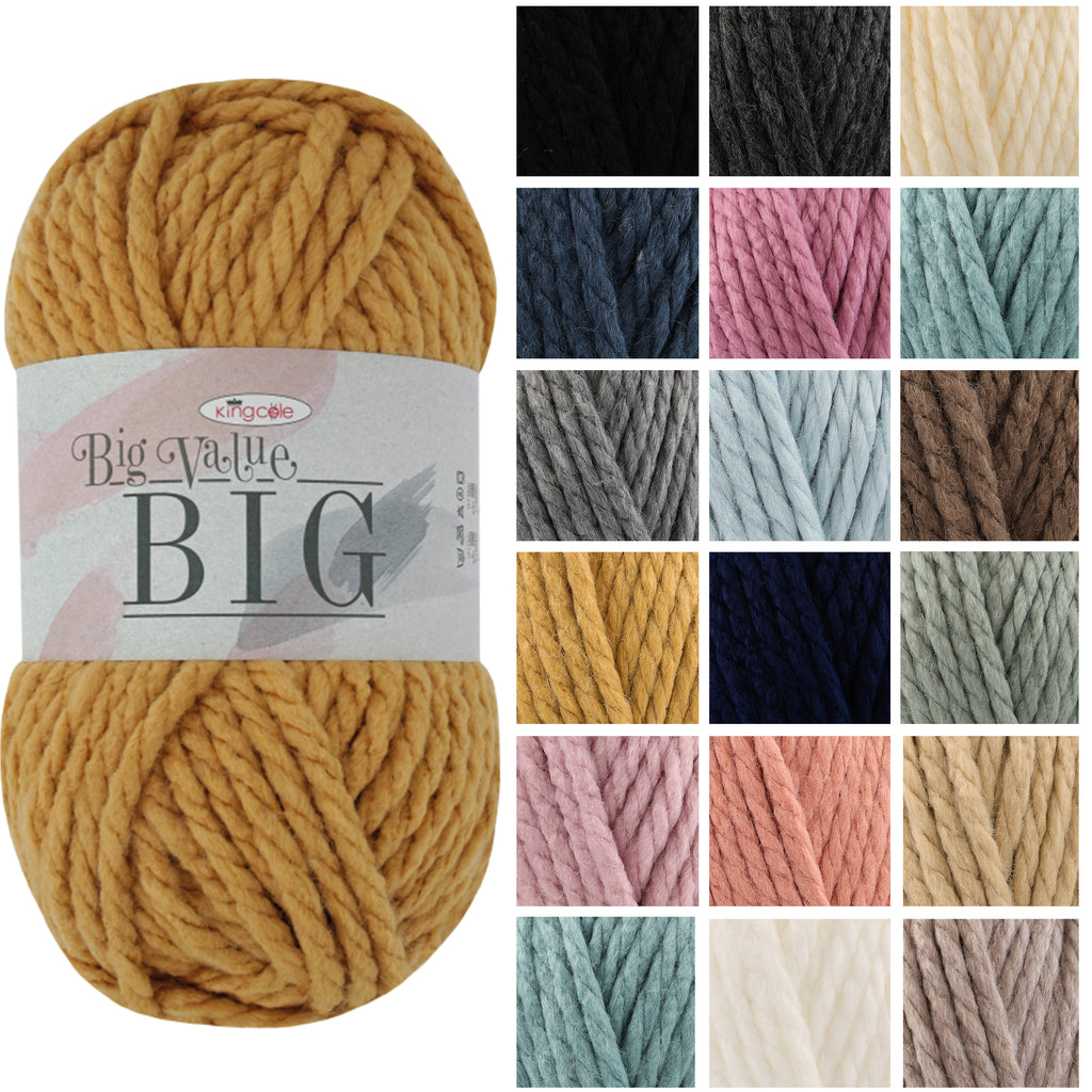King Cole Big Value BIG Yarn, Premium Acrylic Super Chunky Thick Yarn, 75m for Knitting & Crochet Projects - 250g