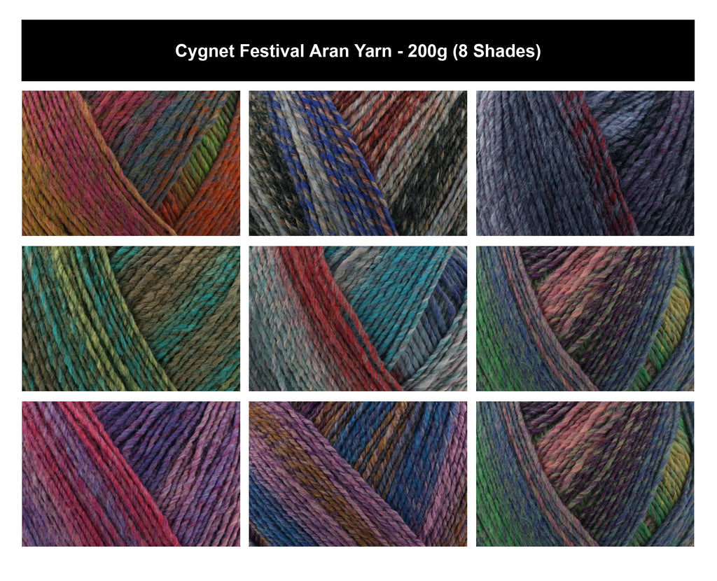 Cygnet Festival Aran Crochet Yarn - 200g, 100% Acrylic Self-Striping Vibrant Knitting Yarn for Garments & Accessories