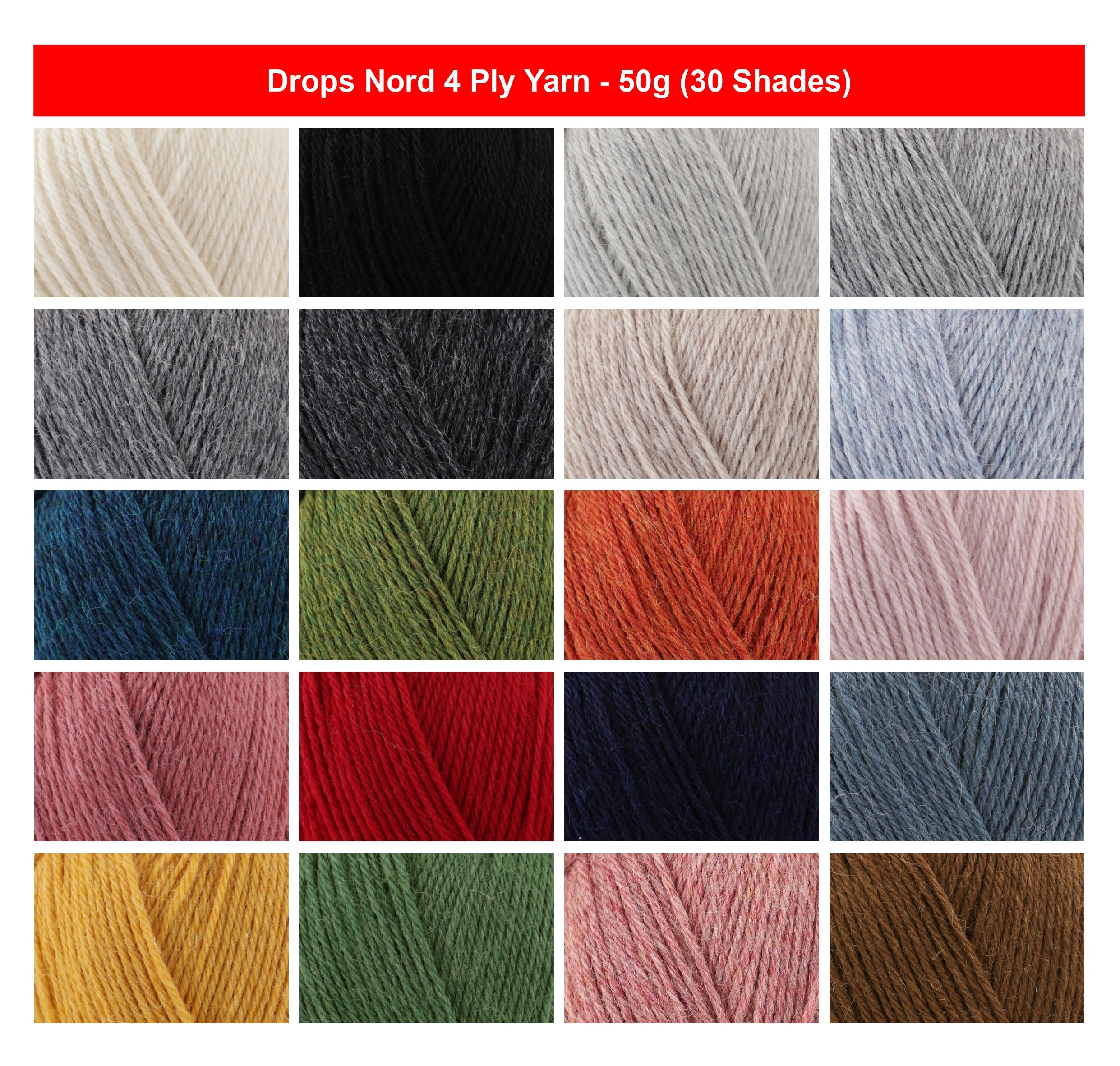 Drops Nord 4 Ply Crochet Yarn - 50g, Peruvian Wool, Alpaca & Polyamide Blend Soft Lightweight Knitting Wool for Colourwork Garments & Accessories