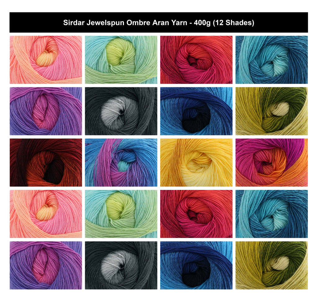 Sirdar Jewelspun Ombre Aran Crochet Yarn - 400g, 100% Acrylic Colour Gradient Single Ply Knitting Yarn for Blankets, Shawls, Sweaters & Cardigans