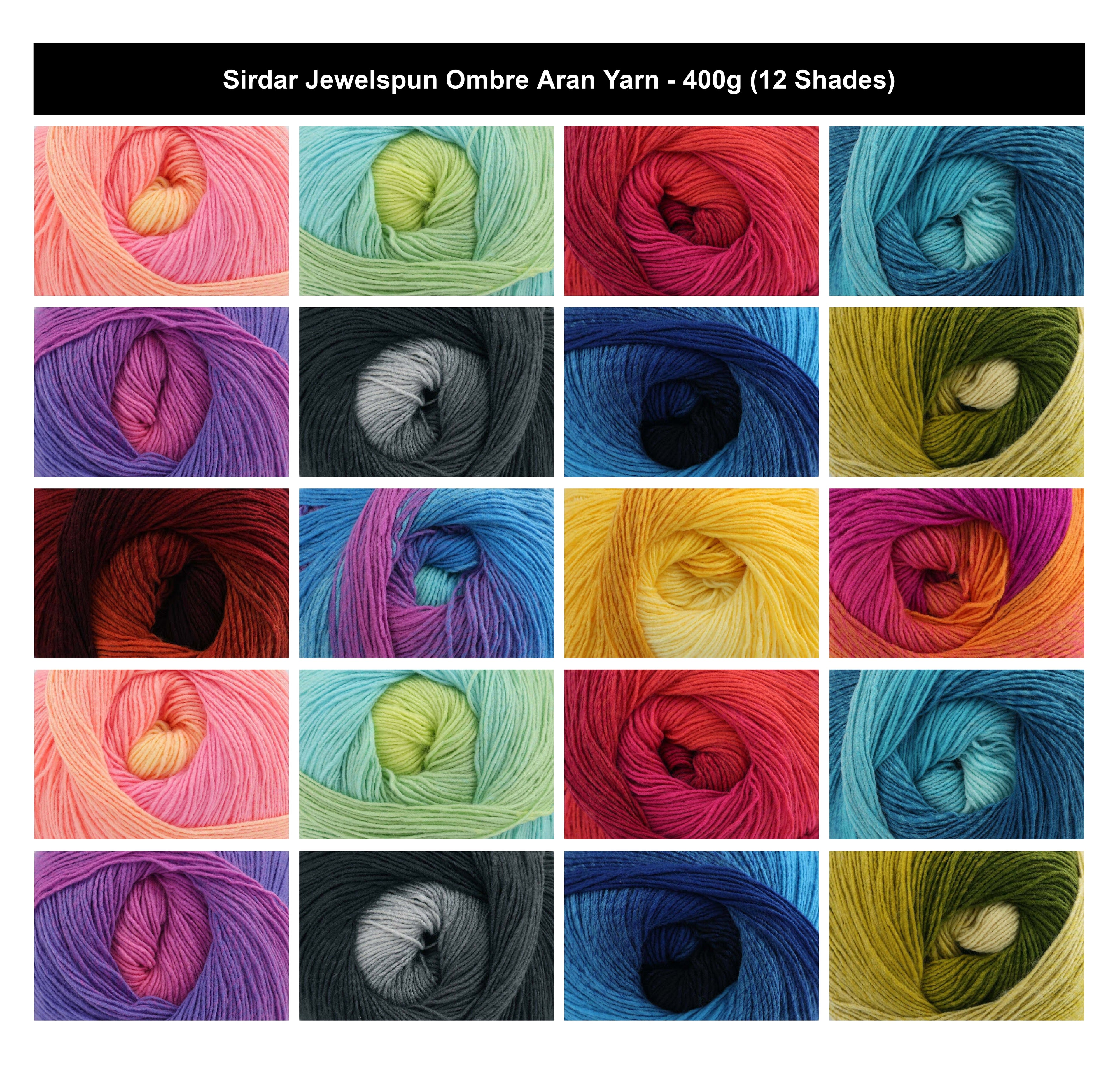 Sirdar Jewelspun Ombre Aran Crochet Yarn - 400g, 100% Acrylic Colour Gradient Single Ply Knitting Yarn for Blankets, Shawls, Sweaters & Cardigans