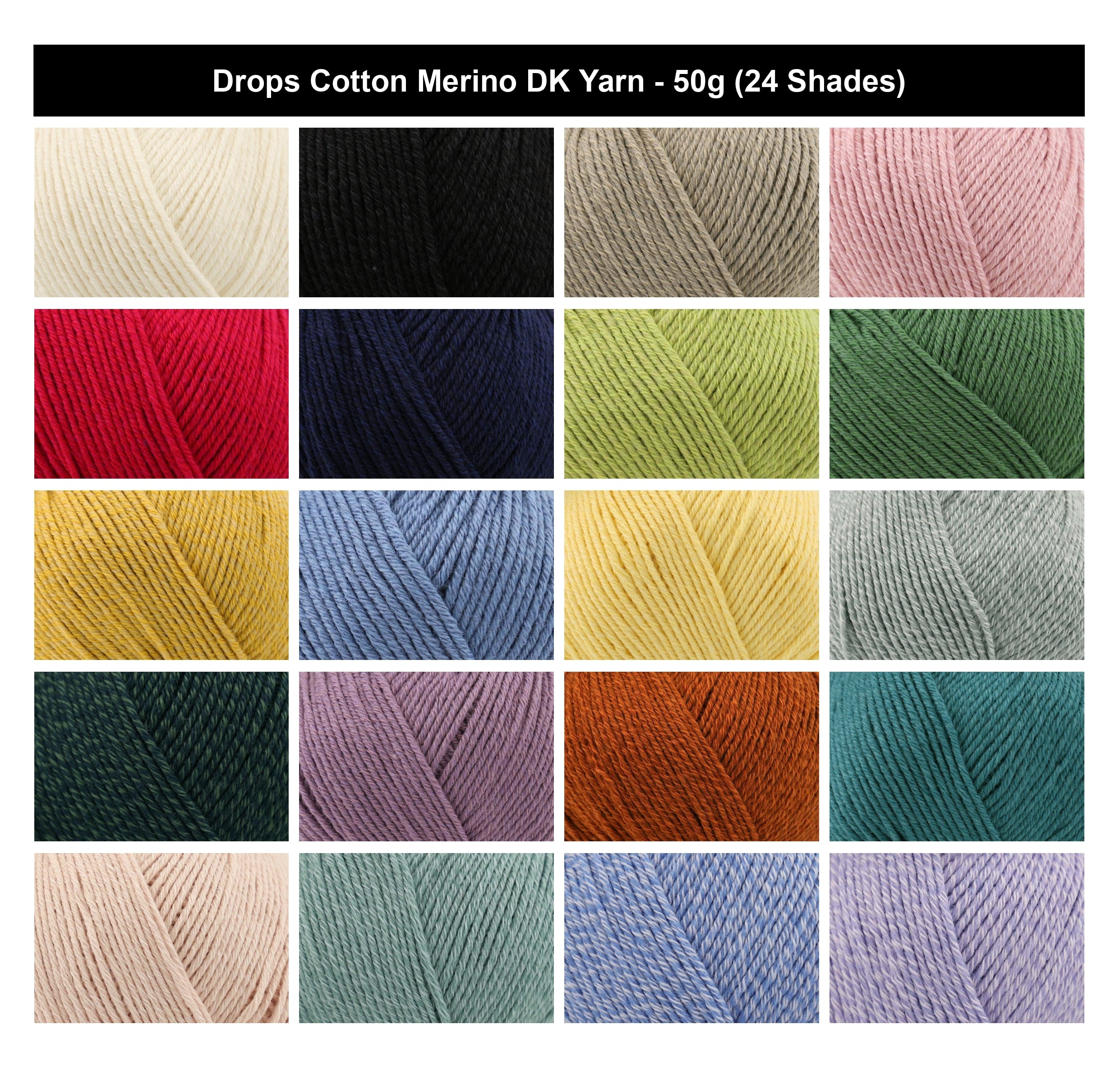 Drops Cotton Merino DK Crochet Yarn - 50g, Luxury Merino Wool & Cotton Blend Soft Breathable Elastic Double Knitting Wool for Garments & Accessories