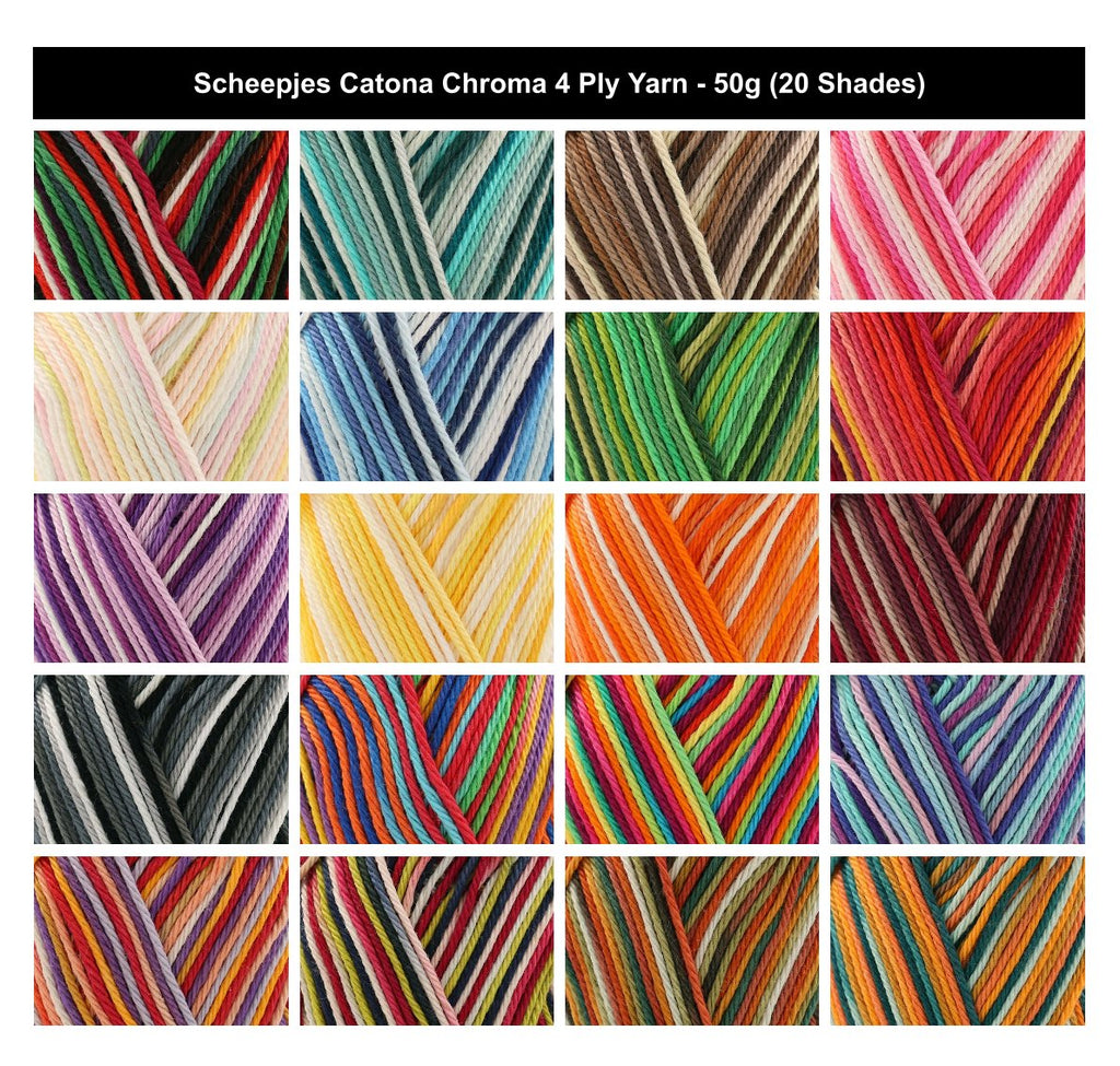 Scheepjes Catona Chroma 4 Ply Crochet Yarn - 50g, 100% Mercerised Cotton Silky Multicoloured Knitting Wool for Crochet Or Knit Blankets, Garments & Amigurumi
