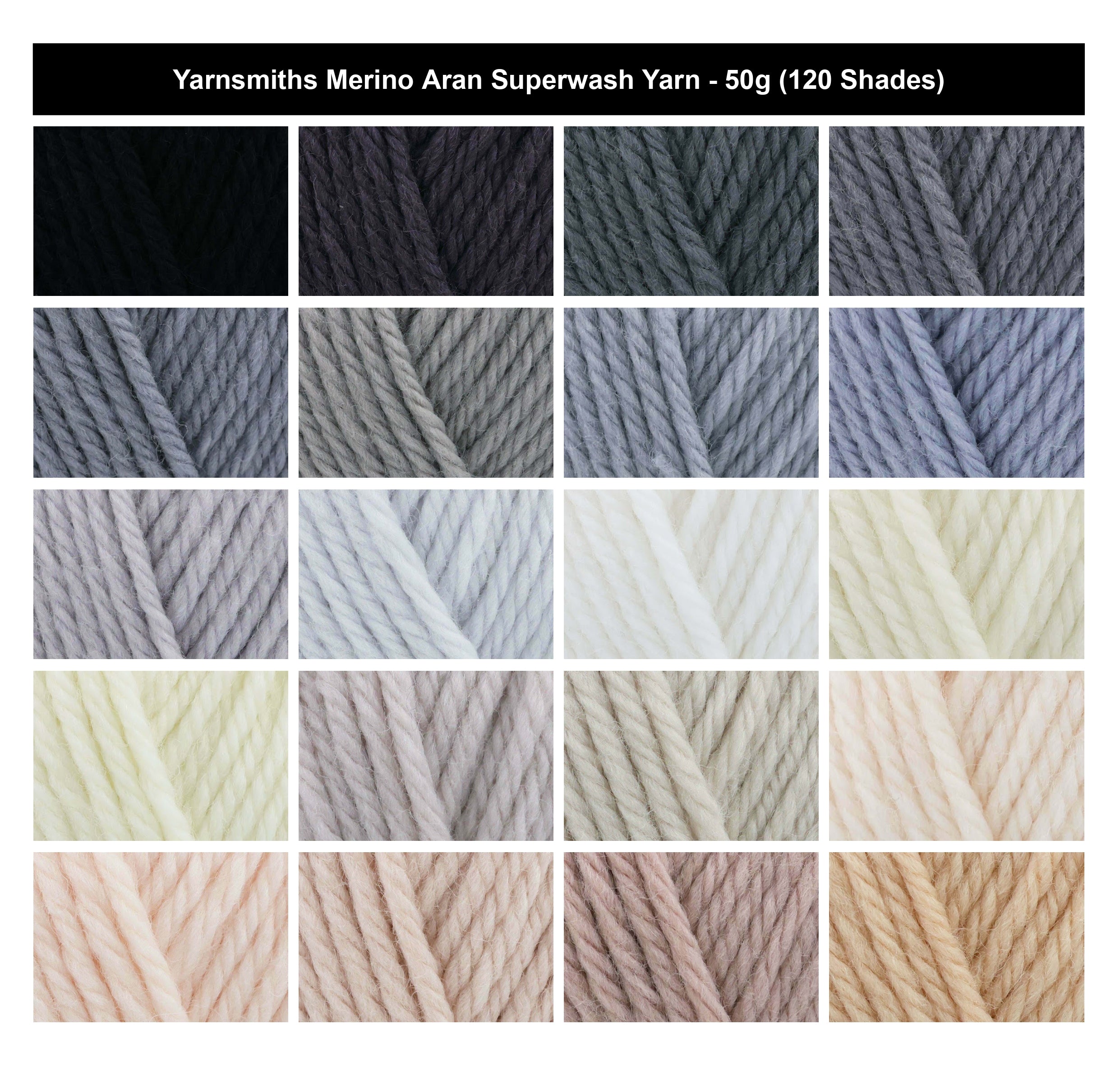 Yarnsmiths Merino Aran Superwash Aran Yarn - 50g, Luxury 100% Merino Wool Squishy Hypoallergenic Soft Crochet & Knitting Wool Yarn for Baby Blankets & Garments