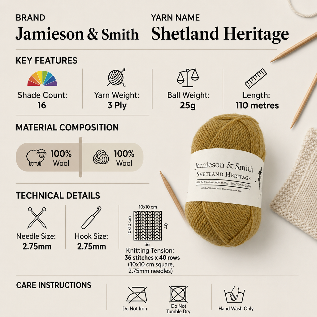 Jamieson & Smith Shetland Heritage 3 Ply Yarn - 25g, 100% Pure Wool Yarn, Soft Smooth Worsted Spun Knitting & Crochet Yarn for Fair Isle Sweaters & Colourwork
