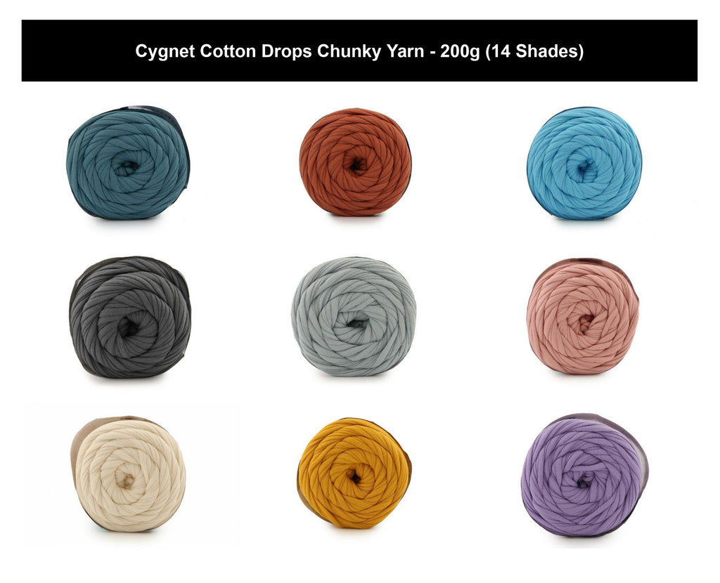 Cygnet Cotton Drops Chunky Yarn - 200g, Cotton Blend Lightweight, Stretchy Crochet & Knitting Tubular Yarn for Cushions, Storage Baskets & Summer Accessories