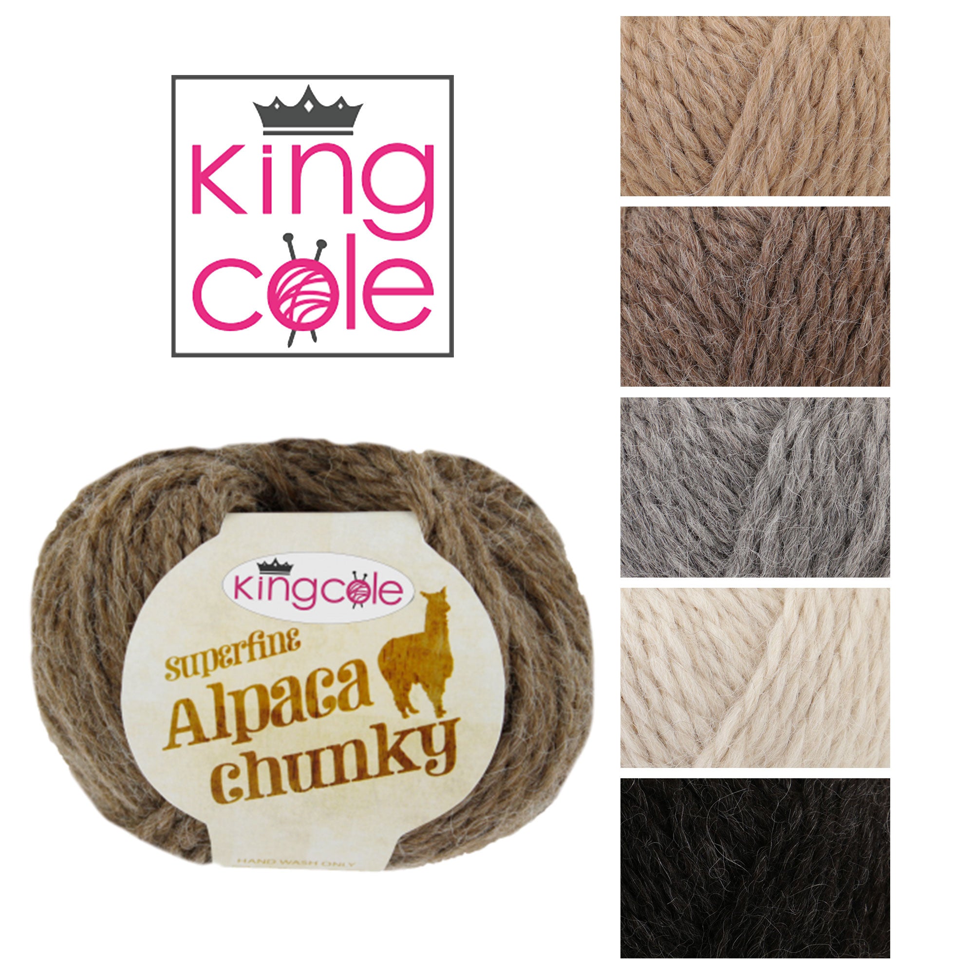 King Cole Superfine Alpaca Chunky Yarn 100% Alpaca 62m Luxurious Soft Chunky Knit Yarn for Scarves, Hats & Shawls - 50g