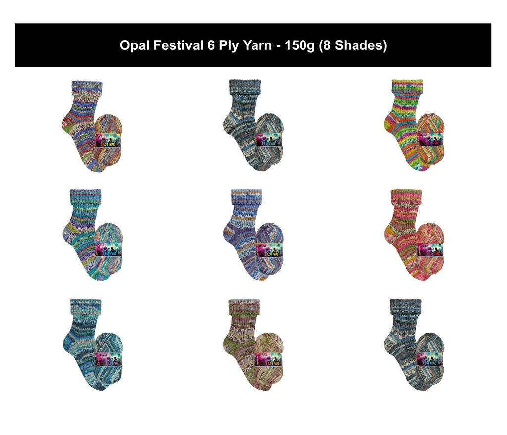 Opal Festival 6 Ply Crochet Sock Yarn - 150g, Wool & Polyamide Blend Lightweight Self-Patterning Knitting Wool for Socks, Scarves & Cosy Accessories