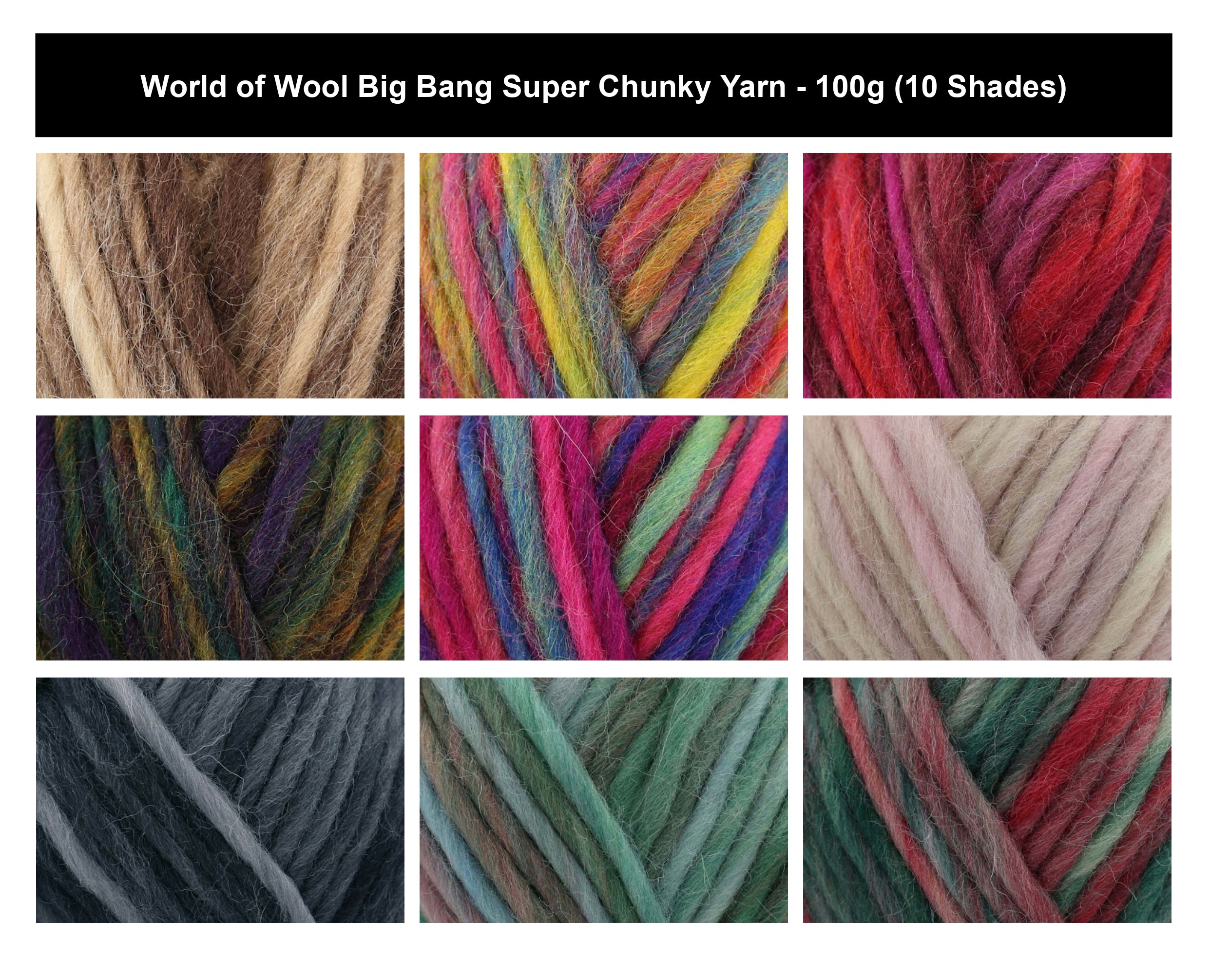 World of Wool Big Bang Super Chunky Yarn - 100g, Luxury 100% Natural Wool Space Dyed Multicoloured Thick Felting Knitting Crochet Yarn for Scarves, Bags & Hats