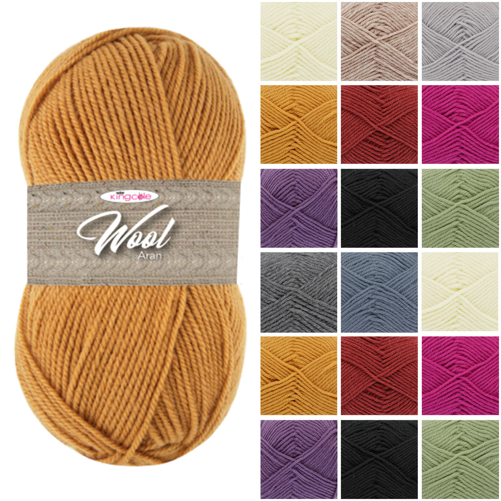 King Cole Wool Aran Yarn, 100% Superwash Wool, Aran Weight for Knitting & Crochet, Classic Shades Warm Wool Yarn - 100g Ball