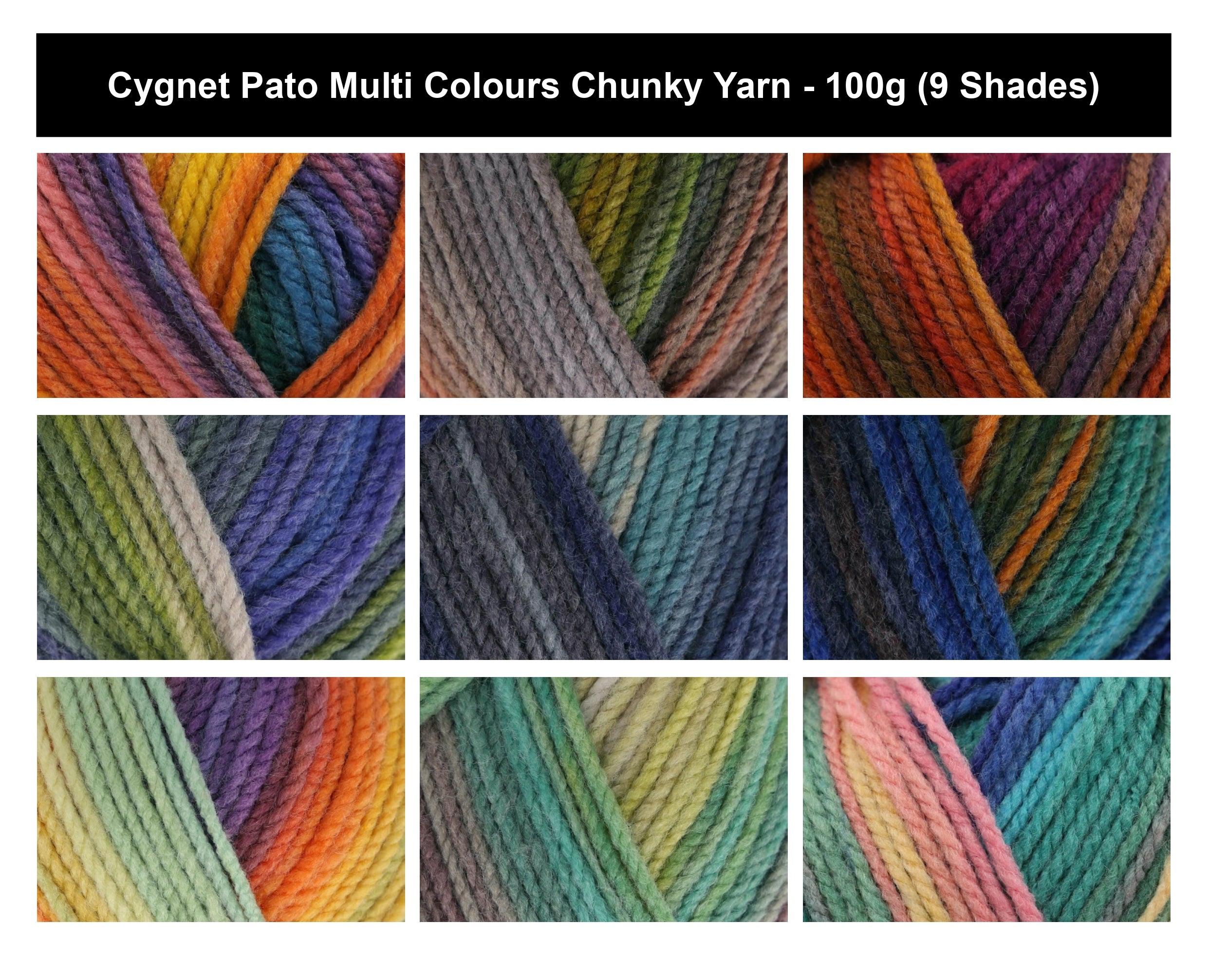 Cygnet Pato Multi Colours Chunky Yarn - 100g, 100% Acrylic Budget Self-Striped Knitting Crochet Yarn for Clothing, Toys & Accessories