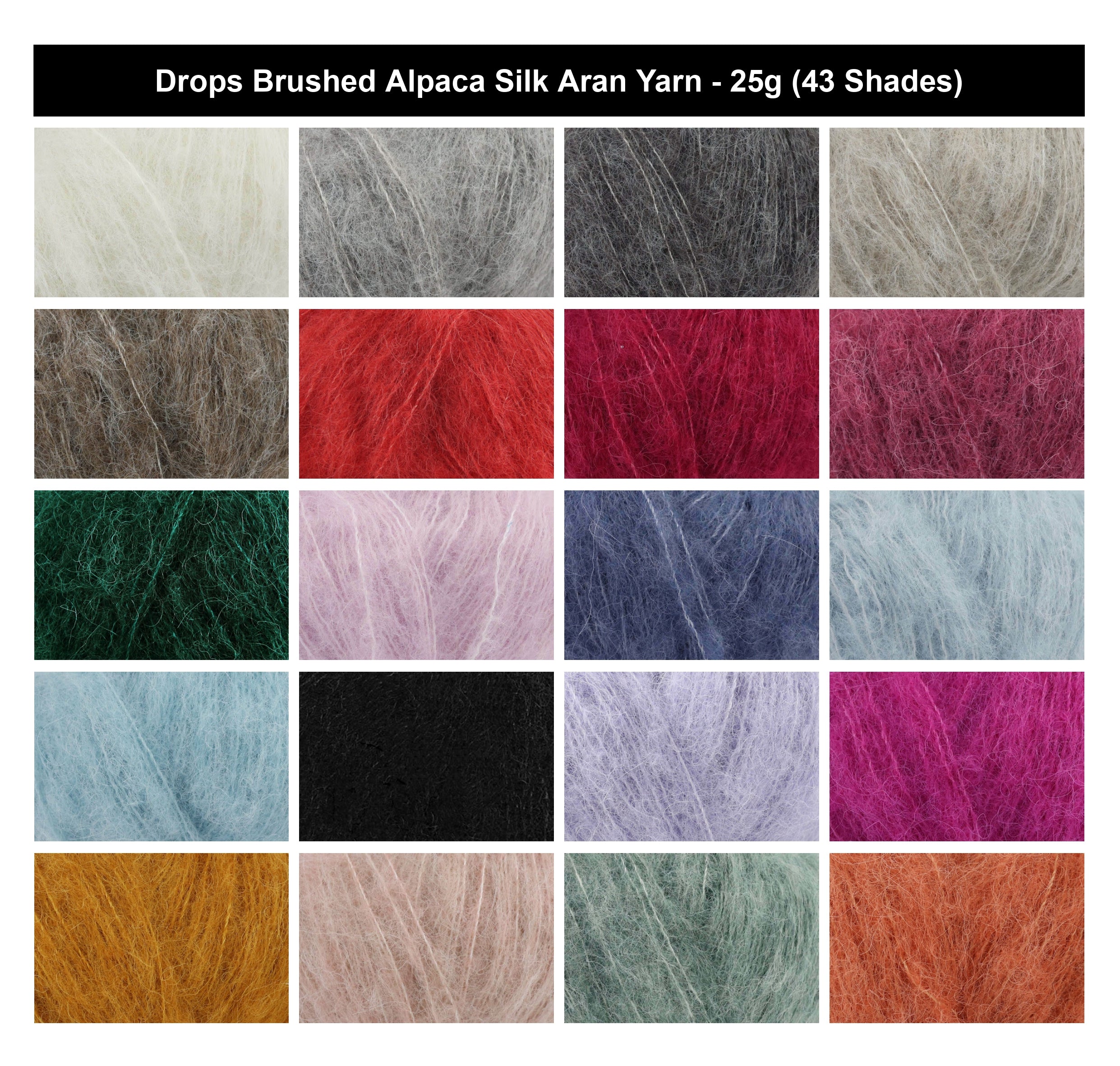 Drops Brushed Alpaca Silk Aran Yarn - 25g, Alpaca & Silk Blend Luxury Fluffy Halo Texture Knitting Wool for Crochet Sweaters, Shawls & Accessories