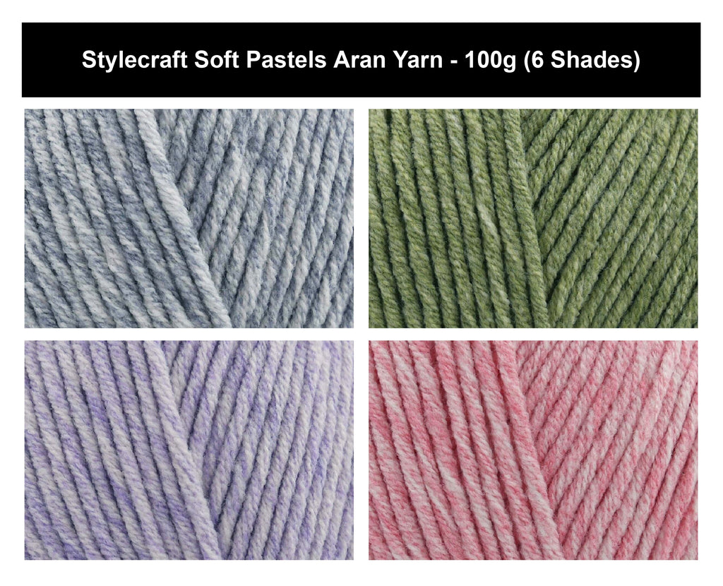 Stylecraft Soft Pastels Aran Knit Crochet Yarn - 100g, Soft Cotton Acrylic Blend Pastel Shades Knitting Wool for Cosy Summer Garments & Home Accessories