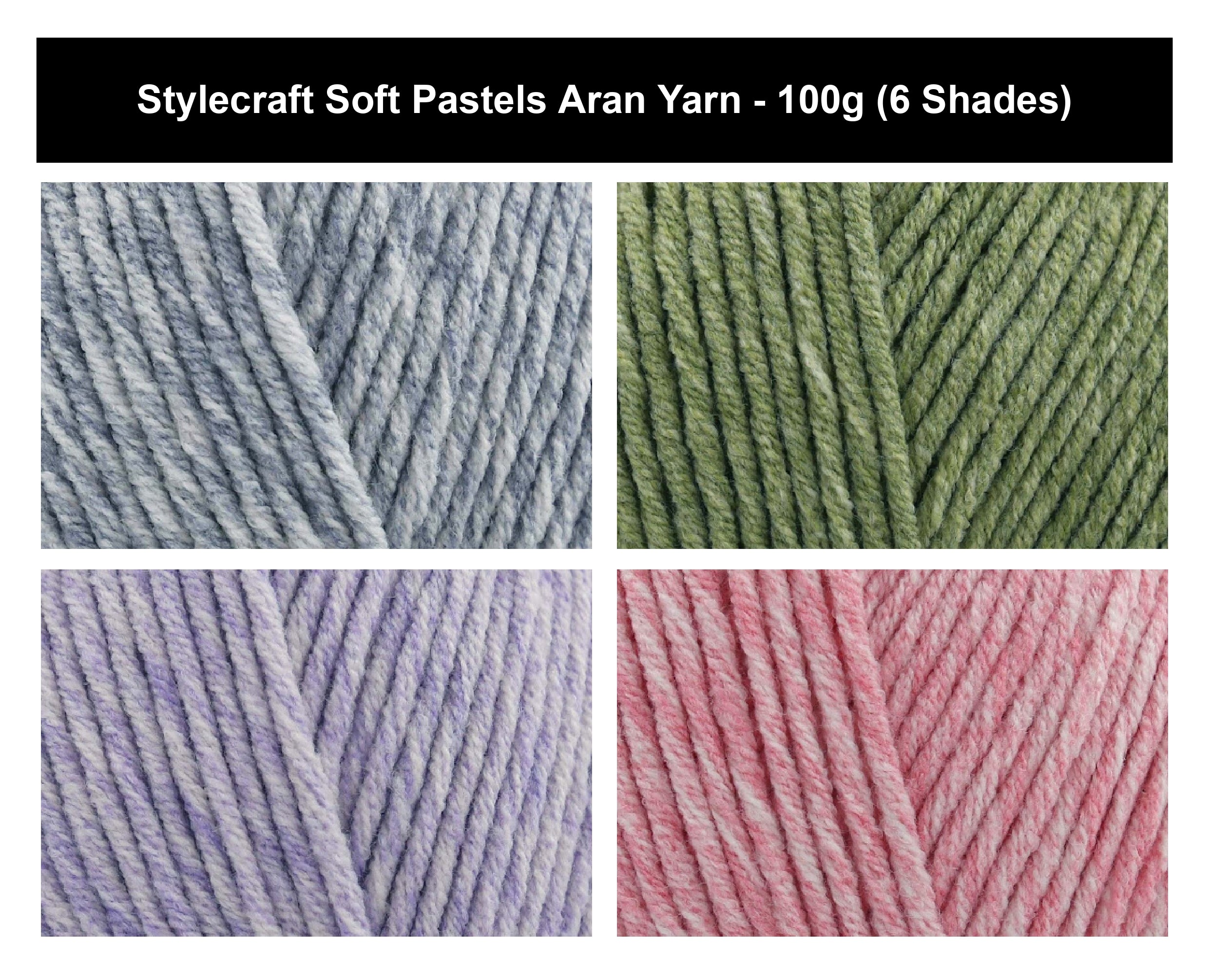 Stylecraft Soft Pastels Aran Knit Crochet Yarn - 100g, Soft Cotton Acrylic Blend Pastel Shades Knitting Wool for Cosy Summer Garments & Home Accessories
