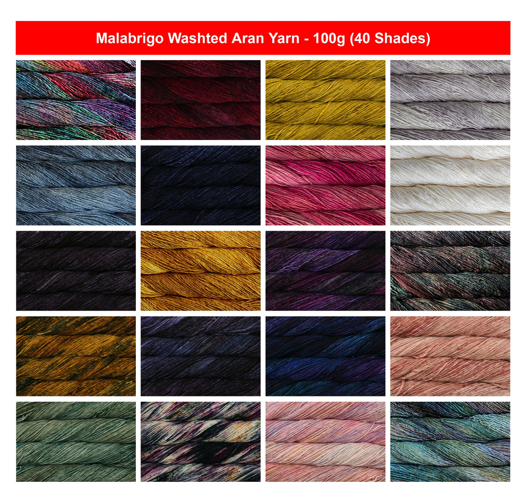 Malabrigo Washted Aran Crochet Yarn - 100g, Superwash Merino Wool Hand Kettle-Dyed Single Ply Yarn for Sweaters, Cables, Colourwork & Accessories