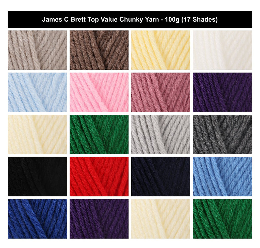 James C Brett Top Value Chunky Yarn - 200g, 100% Acrylic Chunky Crochet & Knitting Wool for Blankets, Jumpers & Hats