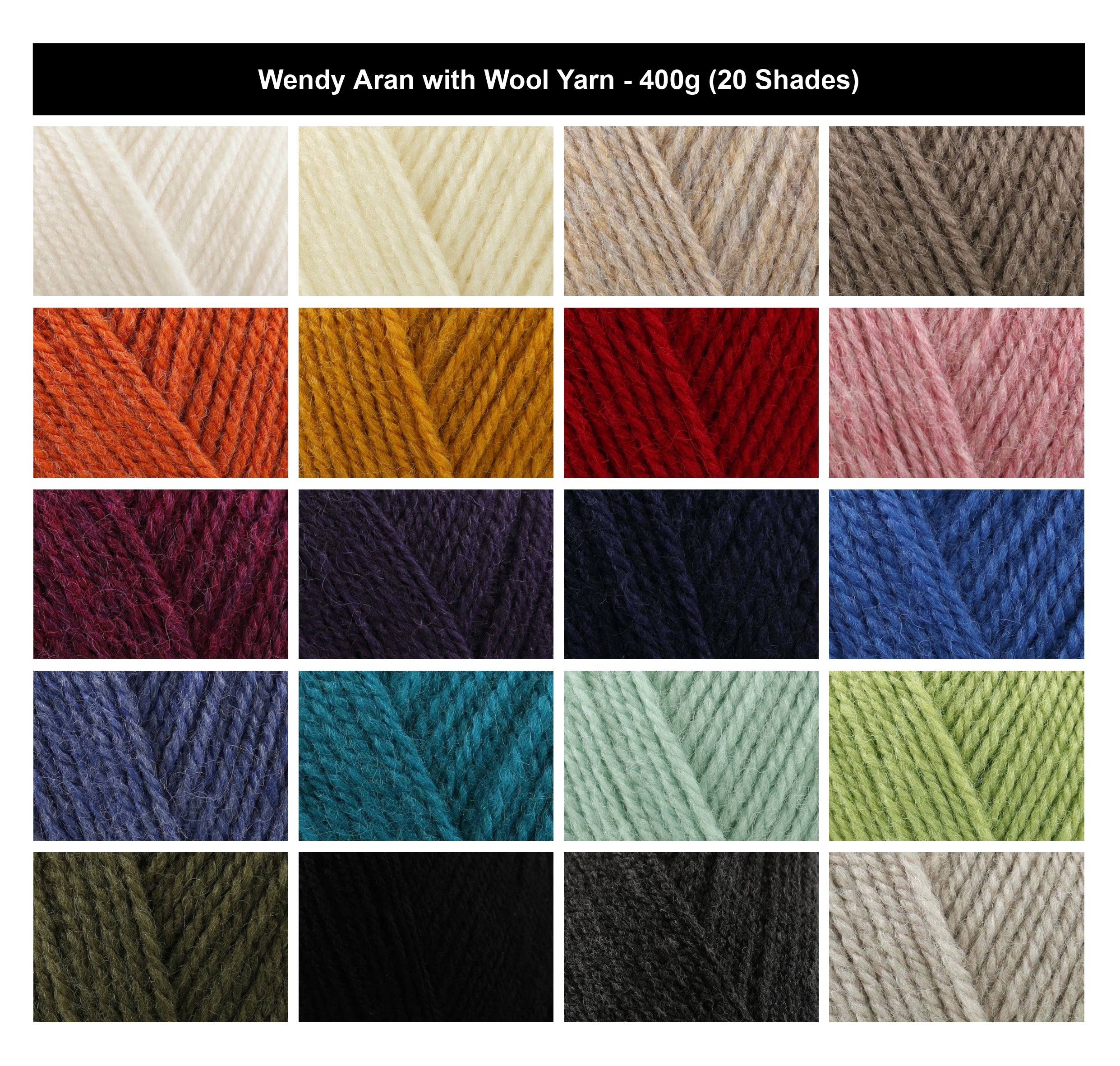 Wendy Aran With Wool Crochet Yarn - 400g, Luxury Acrylic & Wool Blend Worsted Weight Soft Jumbo Knitting Yarn for Winter Cozy Jumper, Sweaters & Cardigans